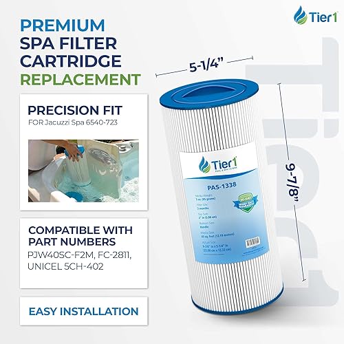 Miniatura 2 de Tier1 Cartucho de filtro para piscina y spa, paquete de 2  Reemplazo para Jacuzzi 6540-723, Pleatco PJW40SC-F2M, Filbur FC-2811, Unicel 5CH-402 y