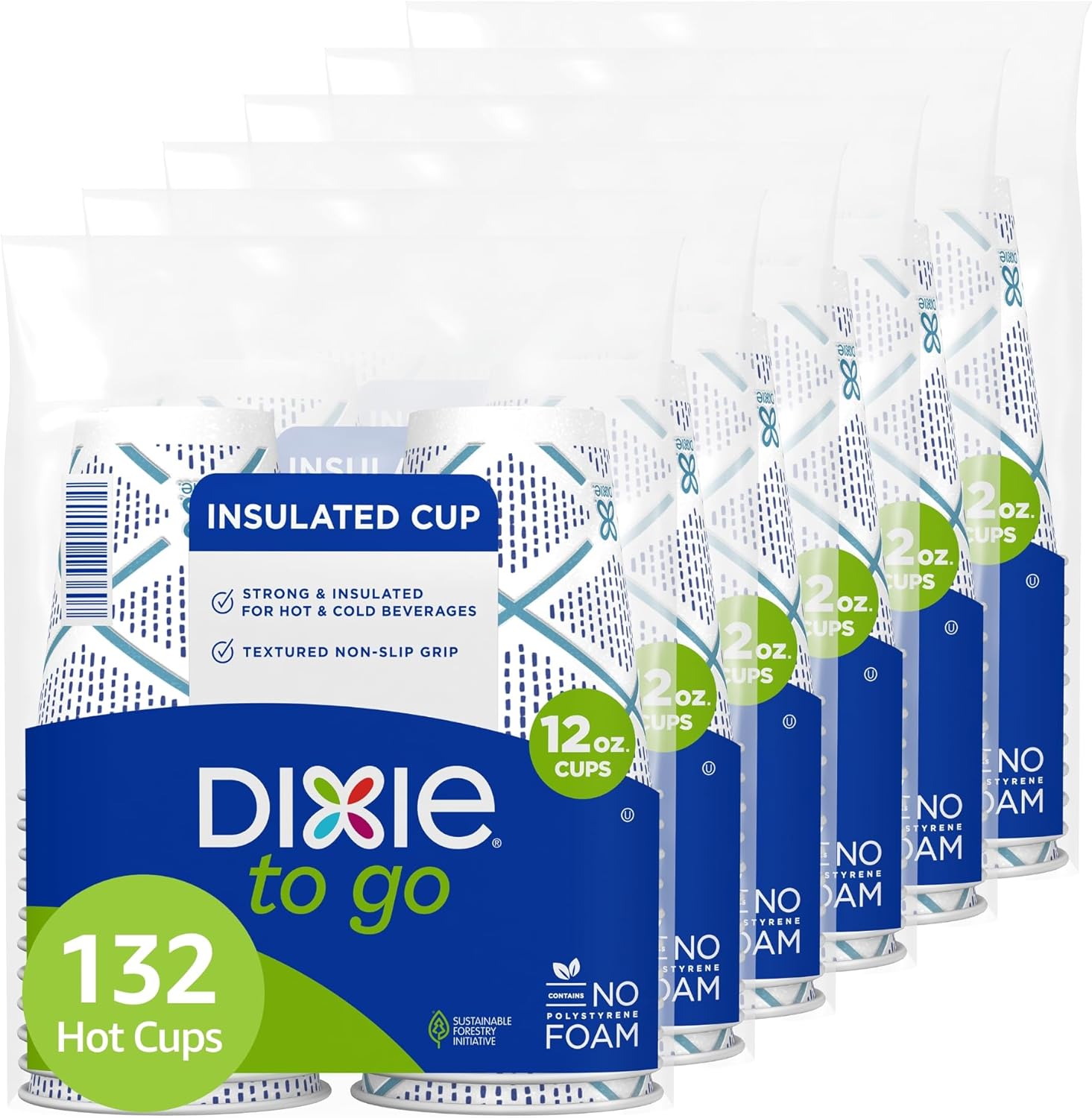 Dixie To Go Disposable Paper Coffee Cups 12 oz, 132 Count, Insulated for Hot or Cold Beverages