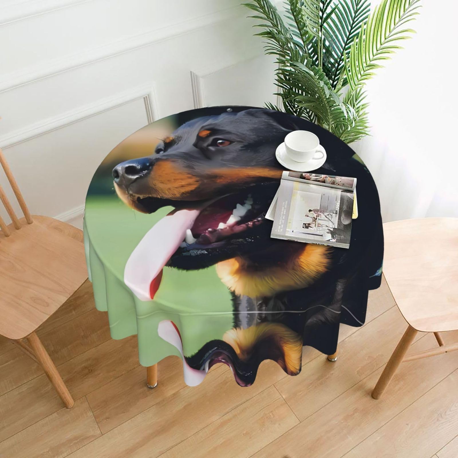 ZHAOUR Rottweiler Dog (1) Print Round Washable Tablecloth – Table Cover