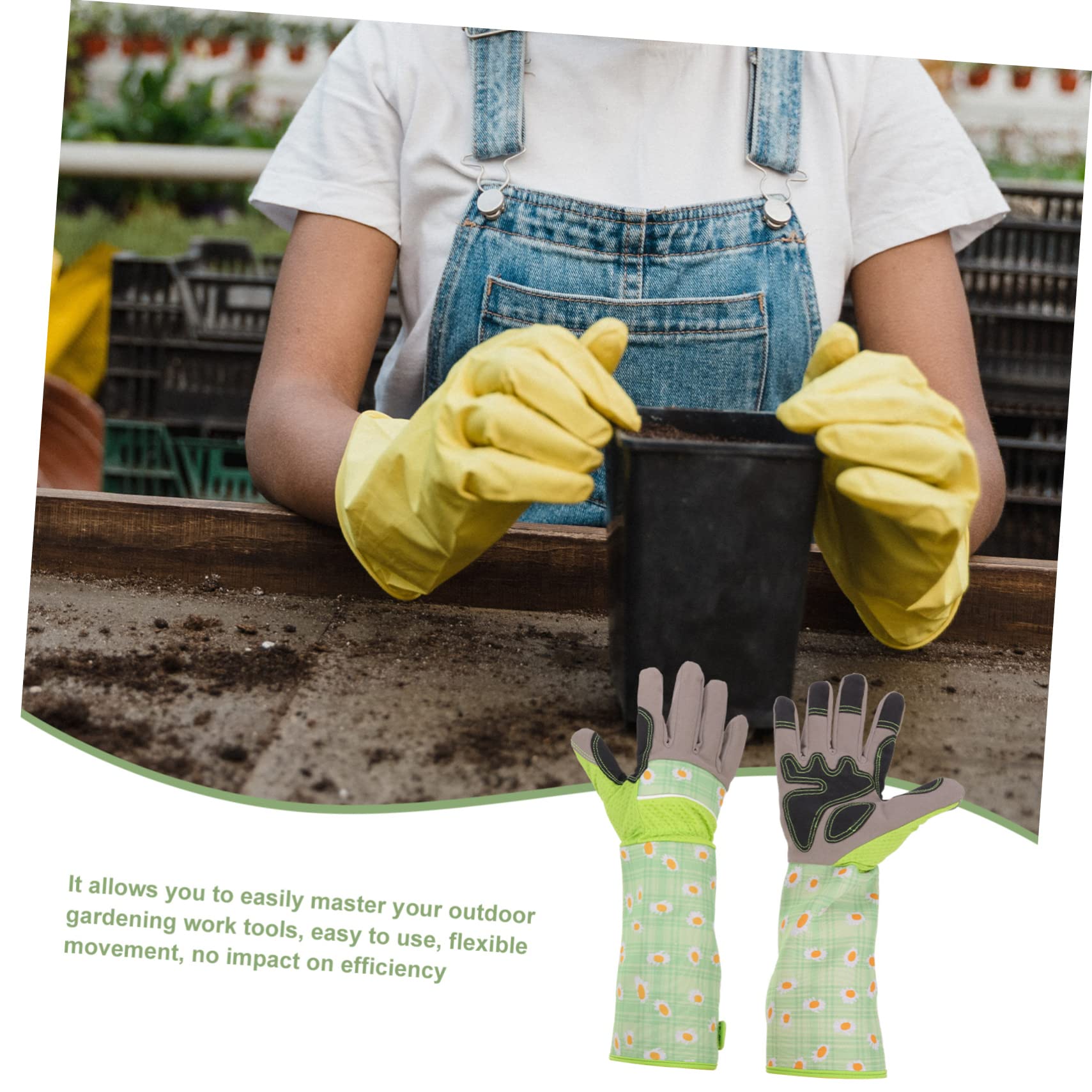HANABASS Guantes de Jardinería Estampados Largos Protección para Manos, Material de Pu y Tela, Flexibles para Trabajo al Aire Libre y Cuidado del Jardín