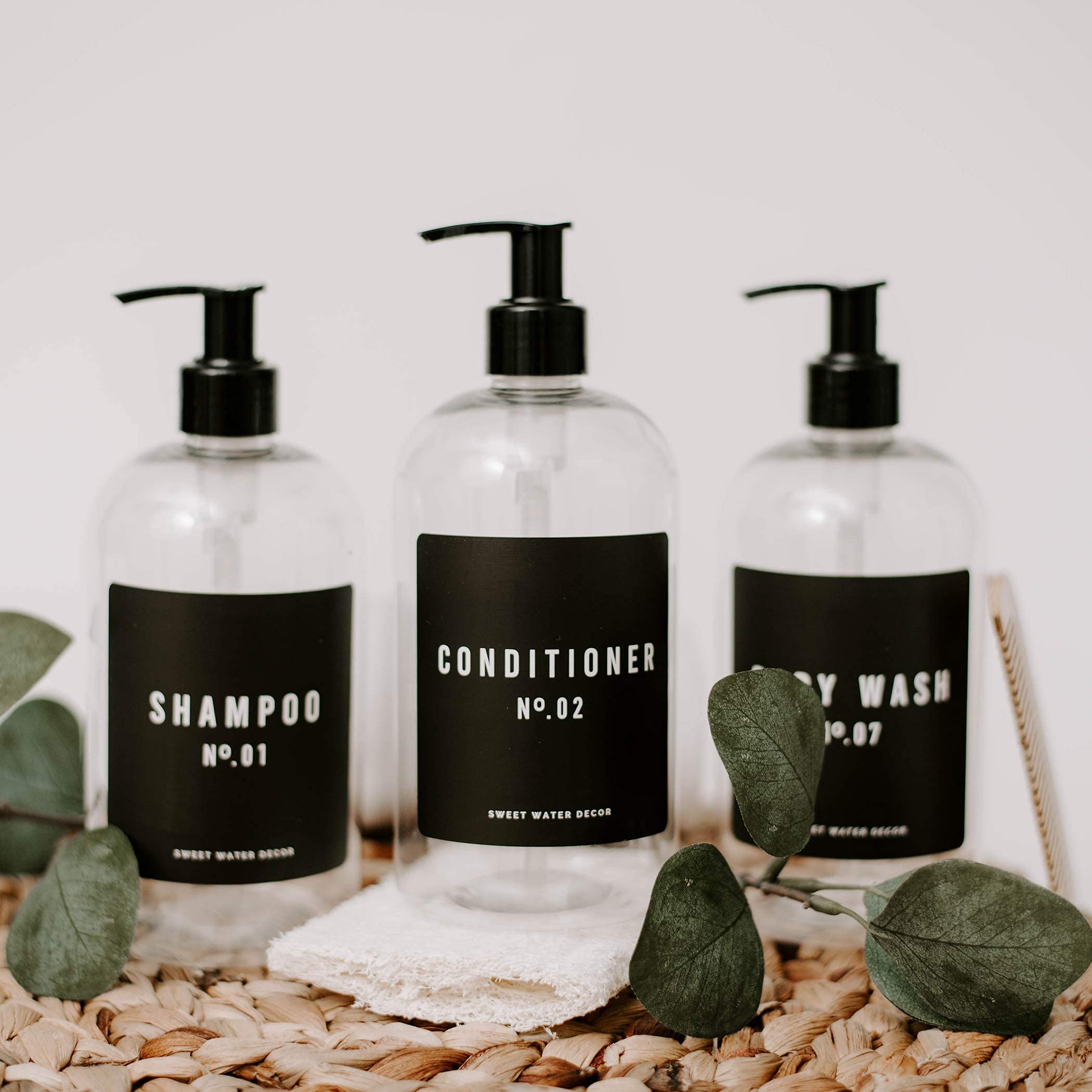 Dispensadores de plástico transparente de 16 onzas | Botellas de baño recargables | Botella de jabón de ducha reutilizable con etiquetas impermeables (champú) 6