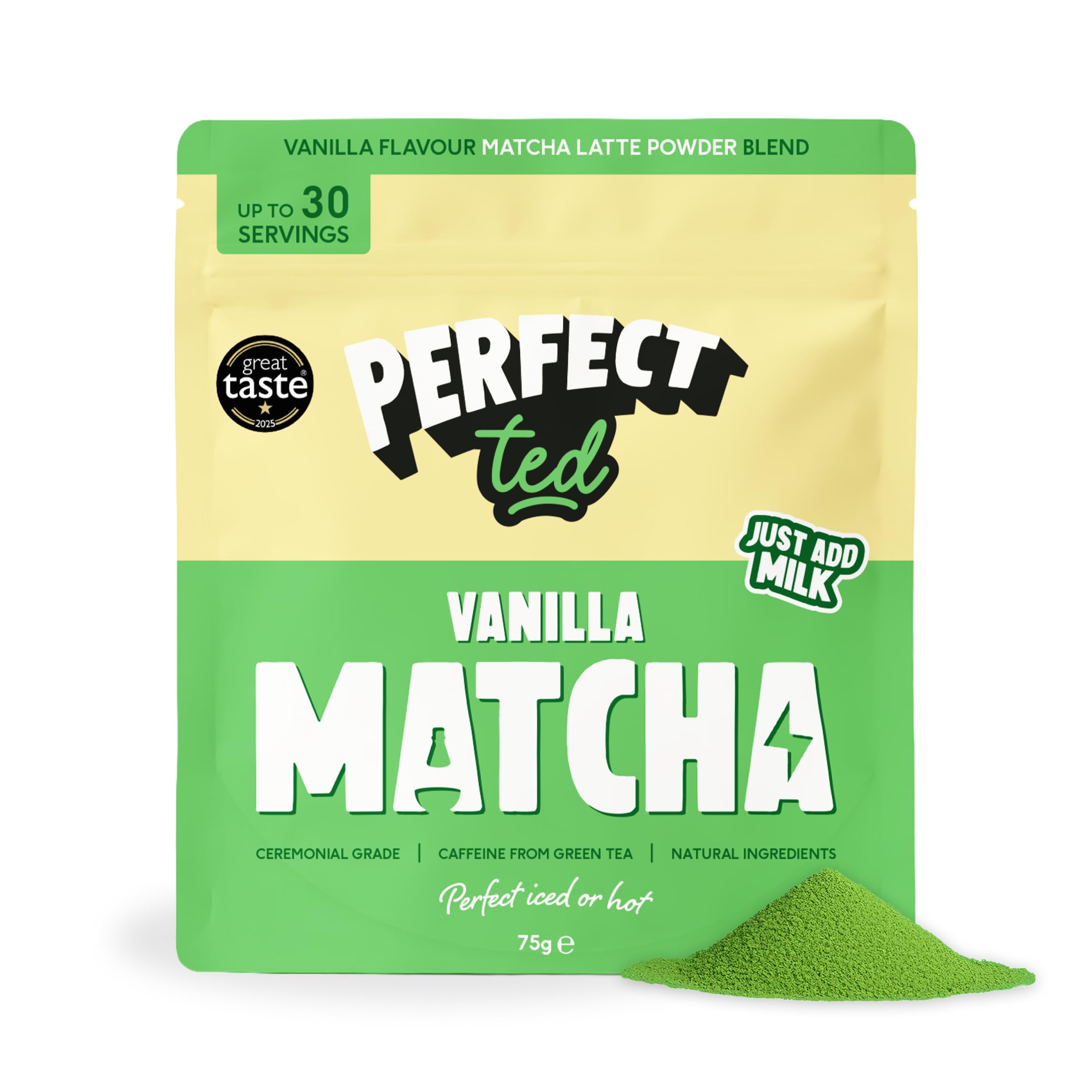 PerfectTed Vanilla Matcha Powder 75g (30 Servings) | Ceremonial Grade Matcha | Vanilla Matcha Latte Powder | Perfect for Lattes, Smoothies & Baking | with L-Theanine | Natural Flavours | Vegan