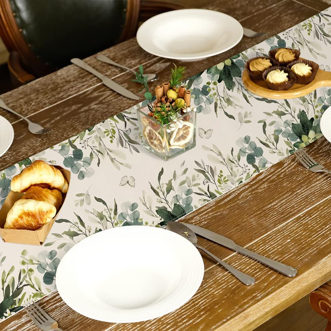 Aitsite Groene tafelloper zomer lente eucalyptus keuken tafel decoratie