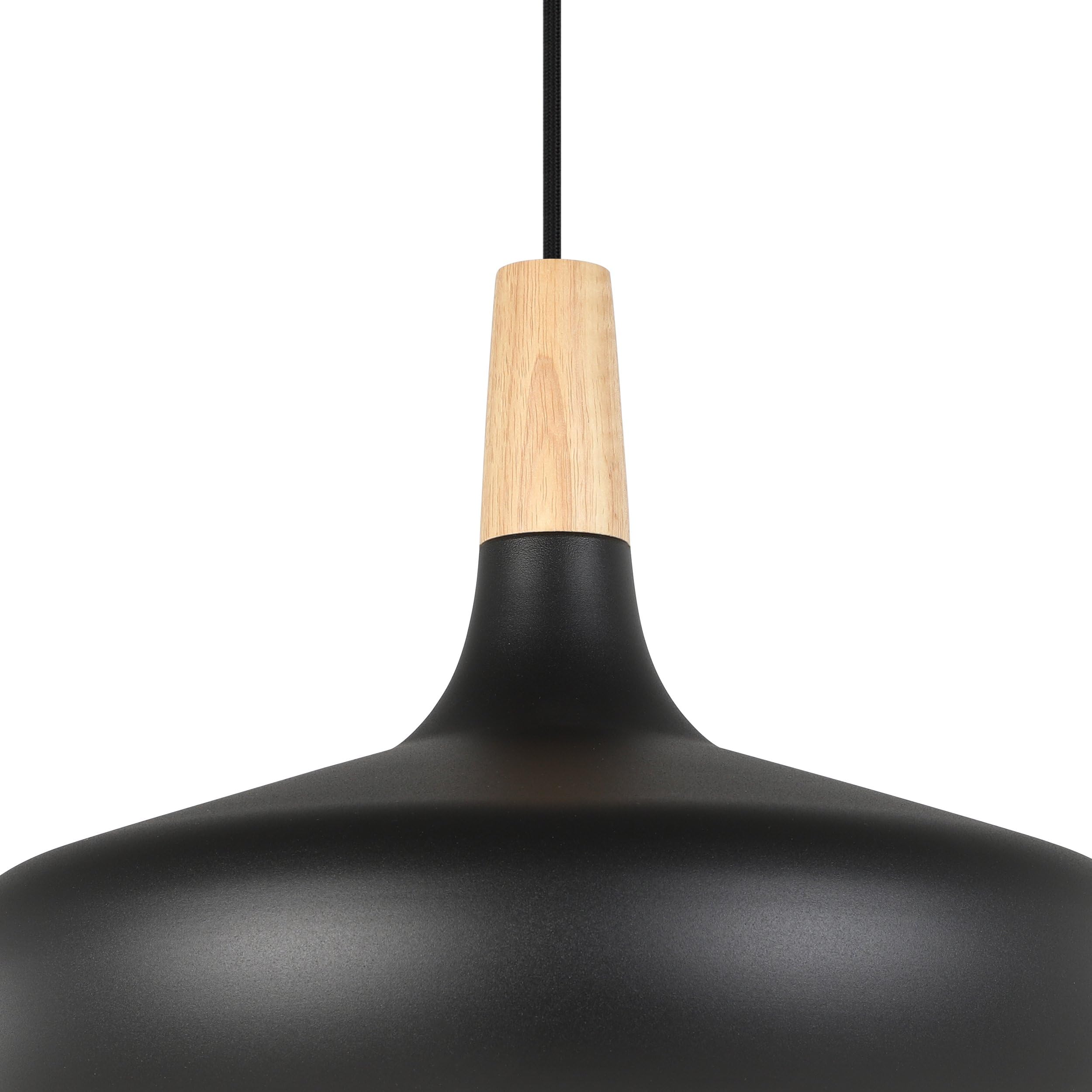 Eglo Suspension luminaire Sabinar, lustre scandinave pour salon et salle à | manger, lampe de plafond suspendue en métal noir et bois nature, FSC100HB, douille E27, Ø 40 cm