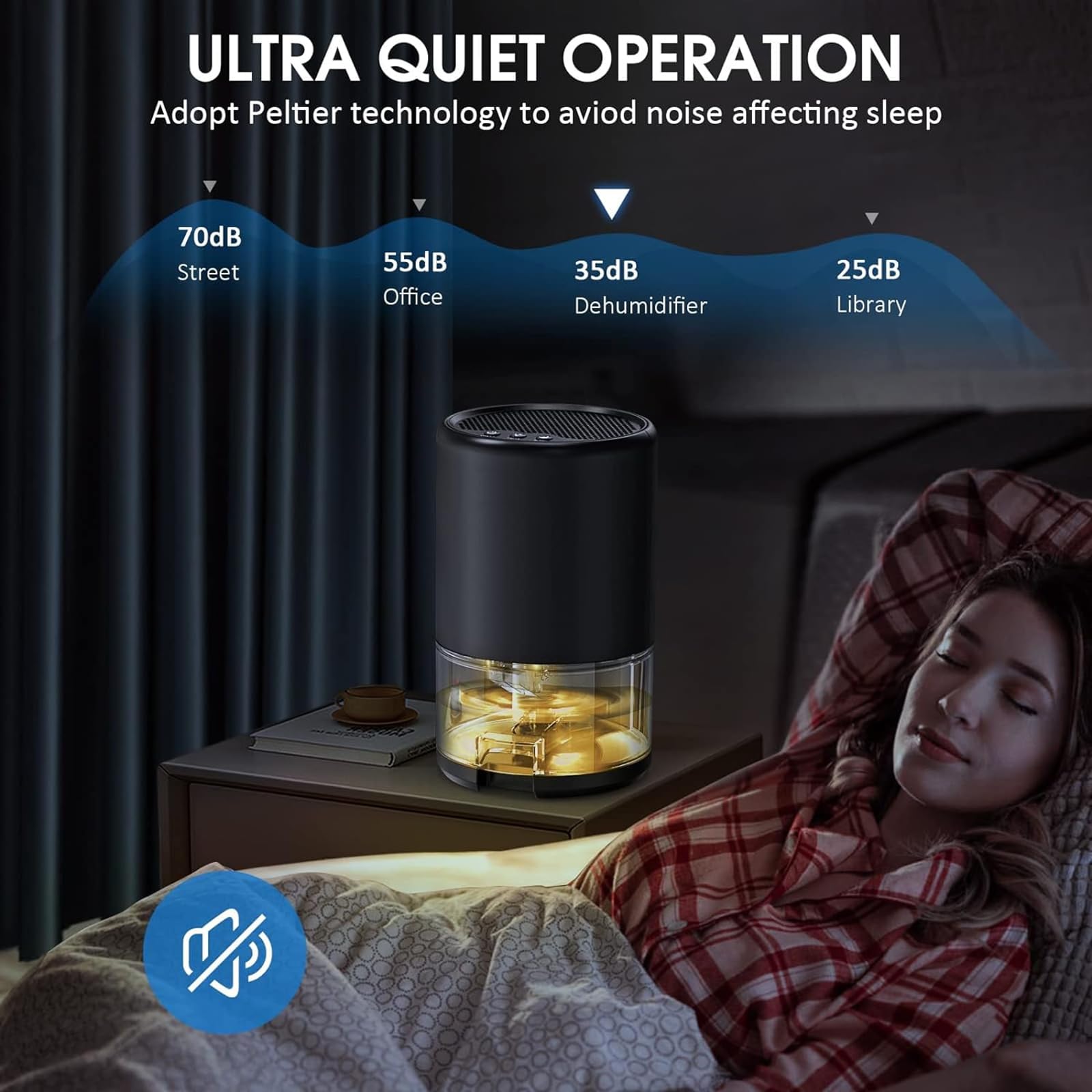 Osuszacz powietrza do domu - mała pojemność 285 m2, zbiornik na wodę 990 ml, funkcja automatycznego wyłączania, tryb uśpienia, cicha praca, przenośny do łazienki, sypialni, kampera