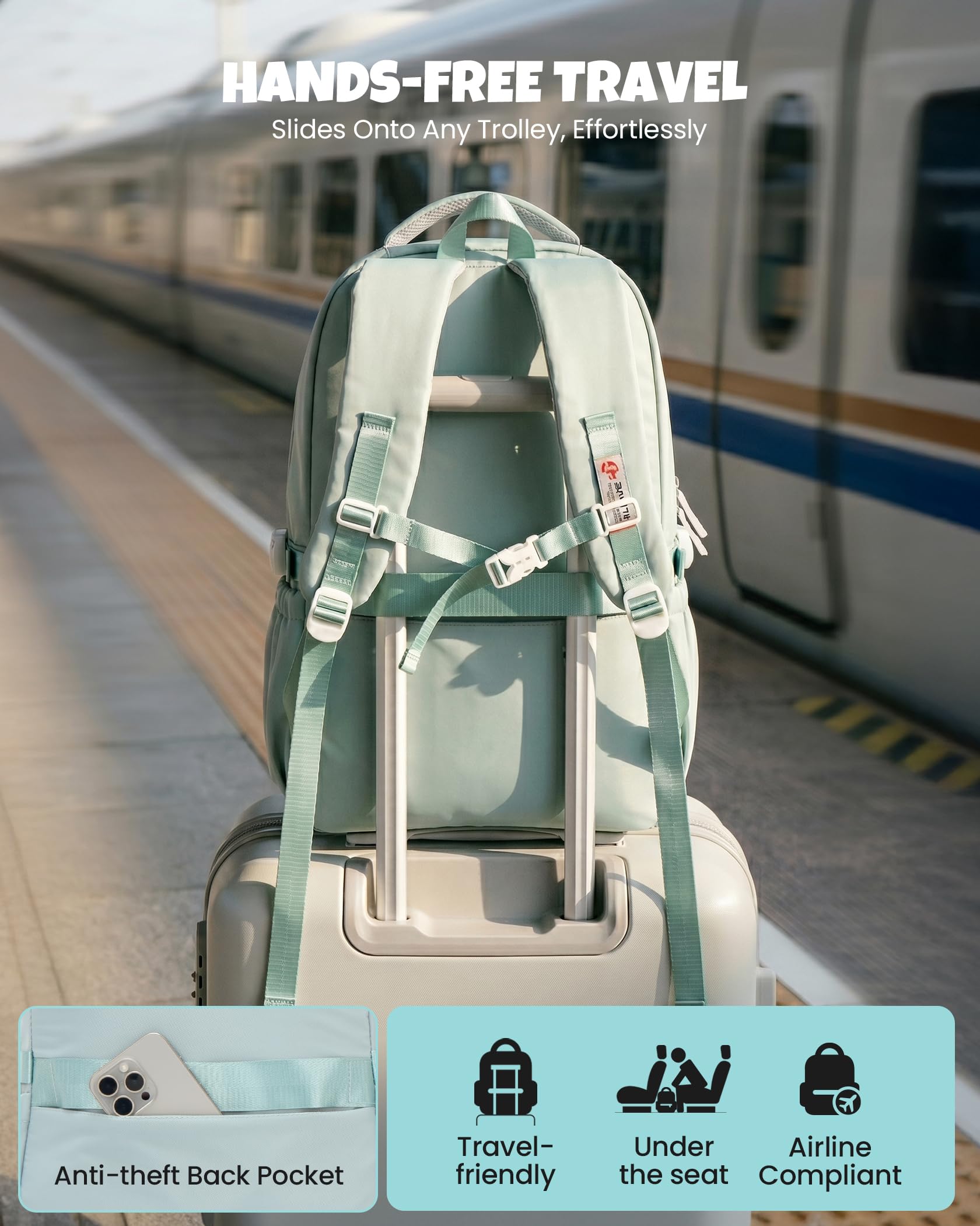 Amythe Mochilas Escolares de Niña Adolescente - Mochila Colegio Chicas 10 12 16 18 años - Mochila Grande para portátil con Bonito Colgante - Mochila de Viaje Casual Ligera e Impermeable -Verde