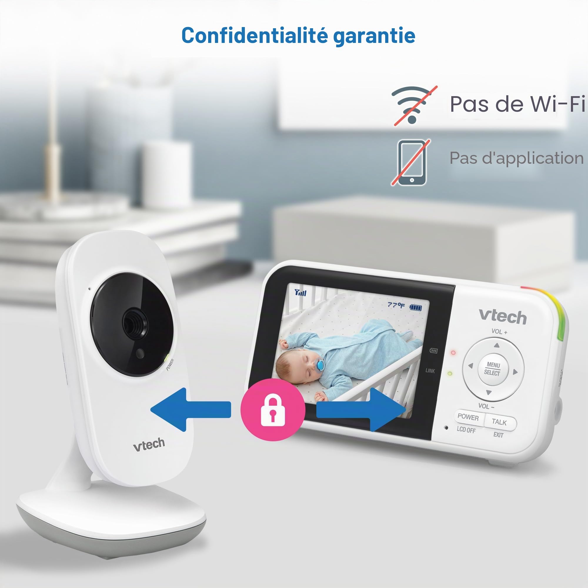 Babyphone vidéo avec 19 Heures d'autonomie, portée de 305 m, Voiture
