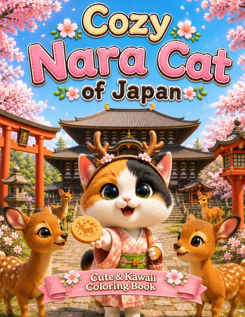 Cozy Nara Cat of Japan: 25 Cute & Kawaii Coloring Pages Featuring Cats, Deer, Temples and Scenic Spots of Nara, Japan (Cozy Cat of Japan Series)