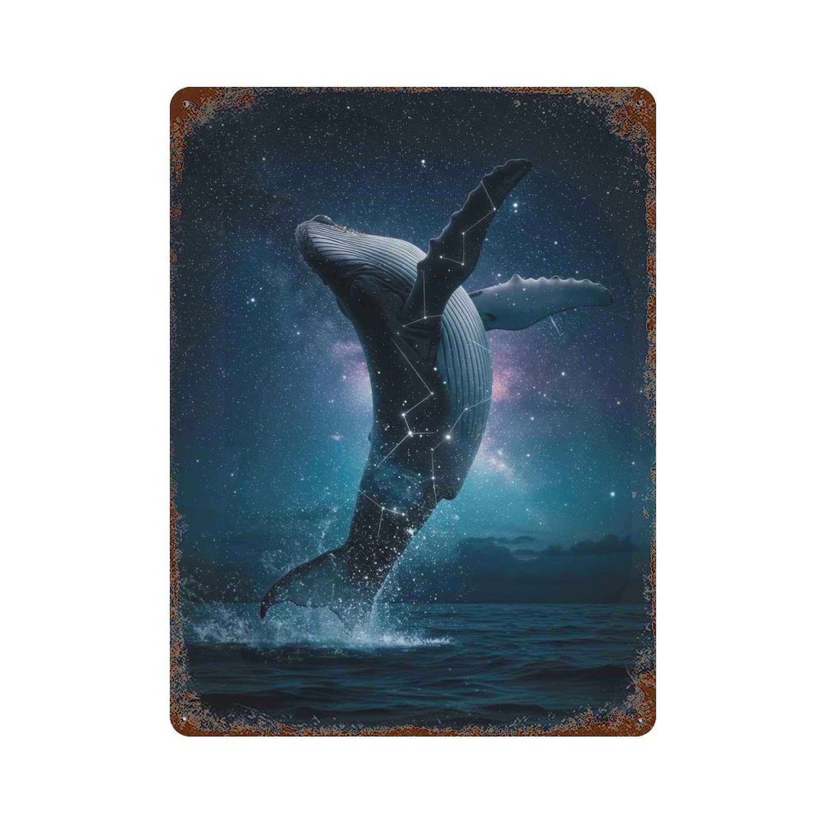Whale Breaching in Starry Night Sky Retro Metal Sign 15.7"x11.8", Shabby Chic Decor for Garage, Pub Or Kitchen