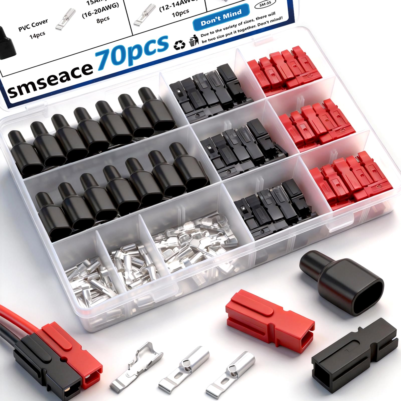 smseace Lot de 70 connecteurs d'alimentation 15/30/45 A avec couvercle en PVC 1,5-6 mm² (20-10 AWG) Déconnexion rapide Connecteurs de bornes à déconnexion rapide