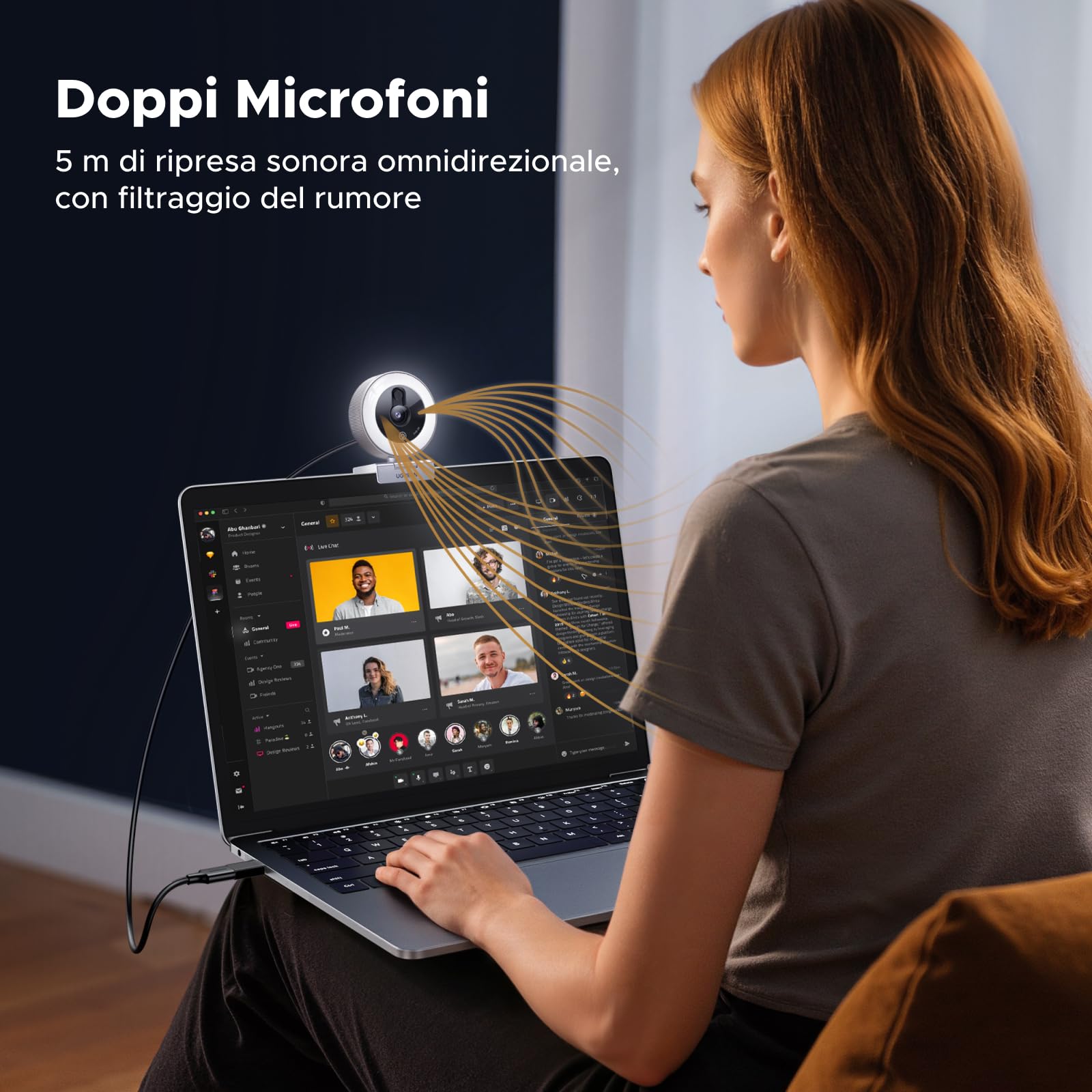 UGREEN Webcam 2K 30FPS Full HD USB A USB C Webcam Luce LED