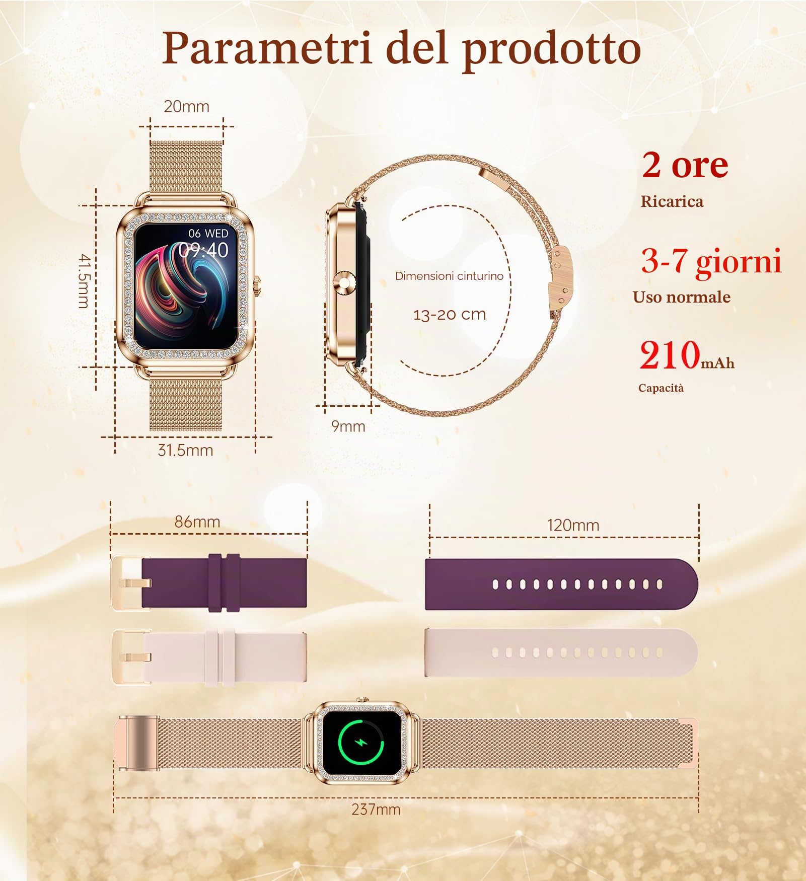 Smartwatch Donna con Risposta Chiamate/Notifiche WhatsApp, 1,6" Orologio Digitale Moda Sportivo Fitness Tracker Contapassi Cronometro,Android iOS Smart Watch con Sonno/Cardiofrequenzimetro