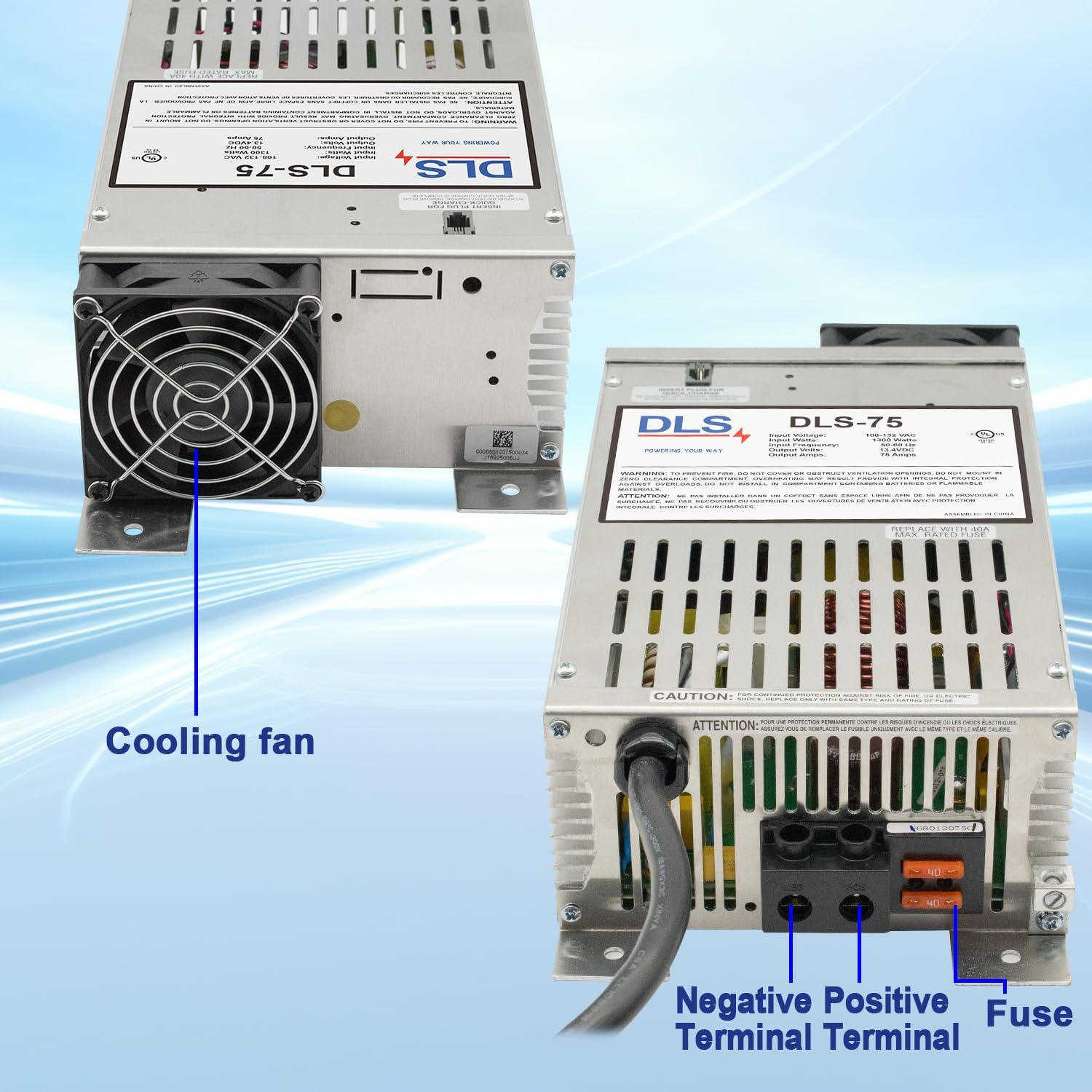 Power Converter with Built-in 3 Stage Smart Battery Charger Replacement for DLS DLS-75 75 Amp 12V RV Battery Charger