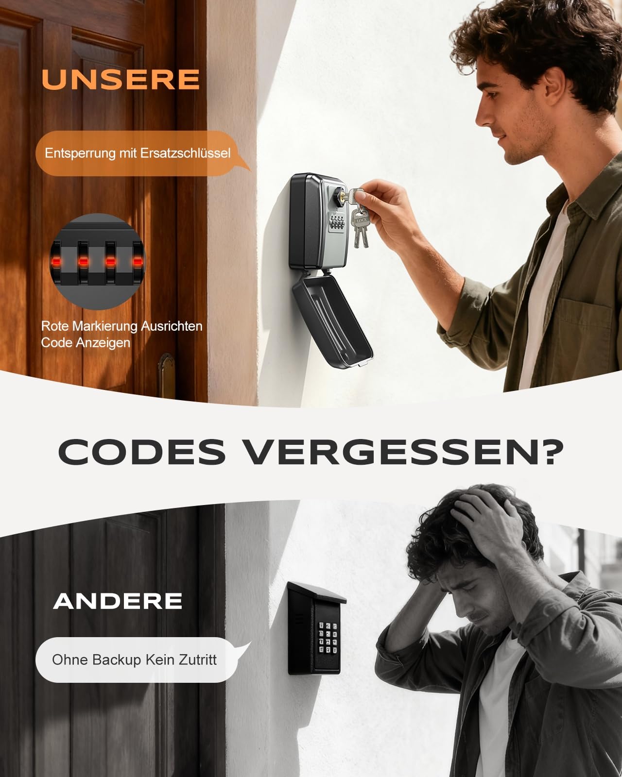 Mohard Wand Schlüsseltresor, [Zurücksetzbarem Ersatzschlüssel] 4 Stellige Schlüsselkasten mit Zahlencode, Wetterfest & Großer Kapazität für Haus, Wohnung, Büro und Garage