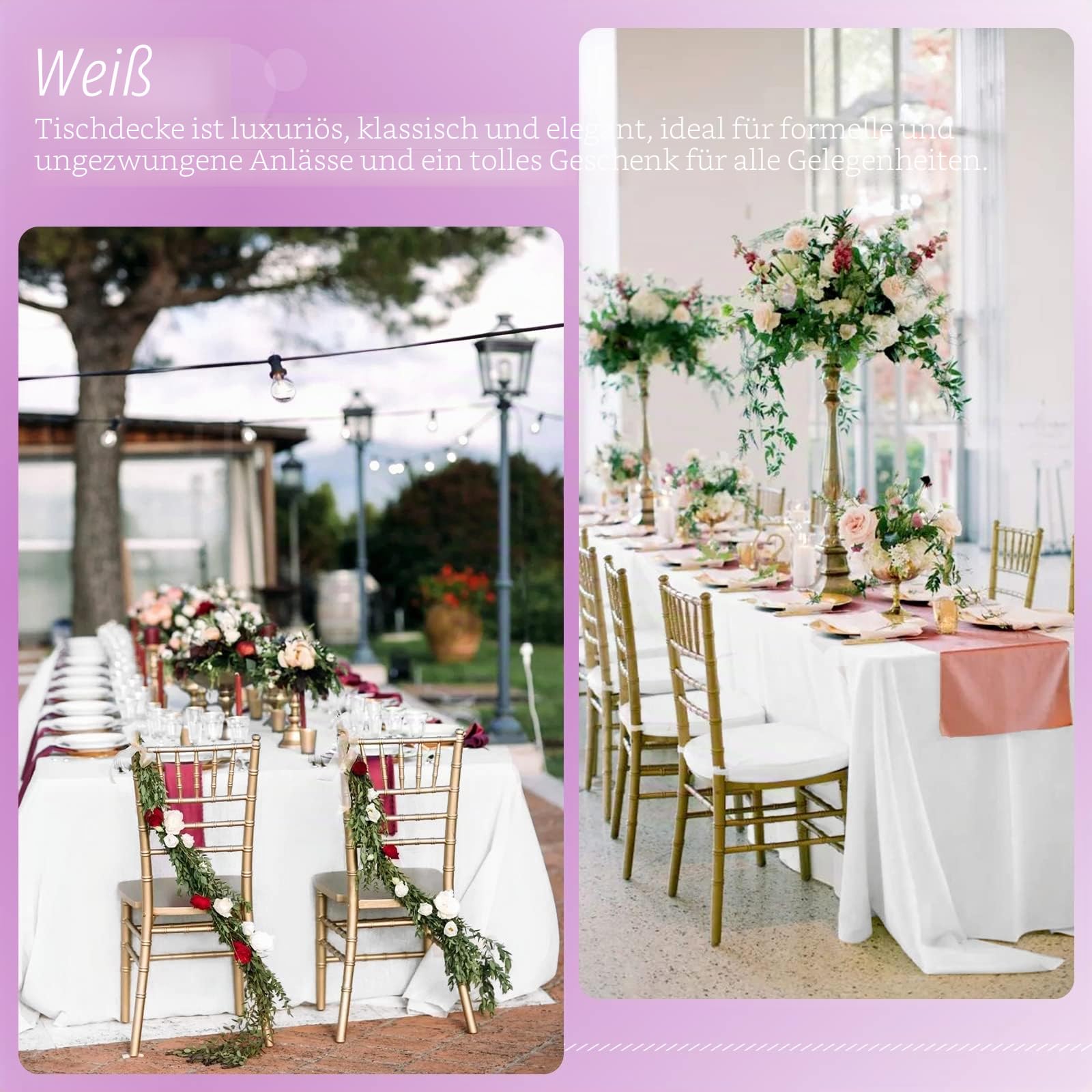 6 Packungen weiße rechteckige Polyester-Tischdecke, 153 x 320 cm, Tischdeckenbezug aus Polyesterstoff, für rechteckige Tische im Innen- und Außenbereich, Hochzeit, Geburtstag, Party, Tischdekoration