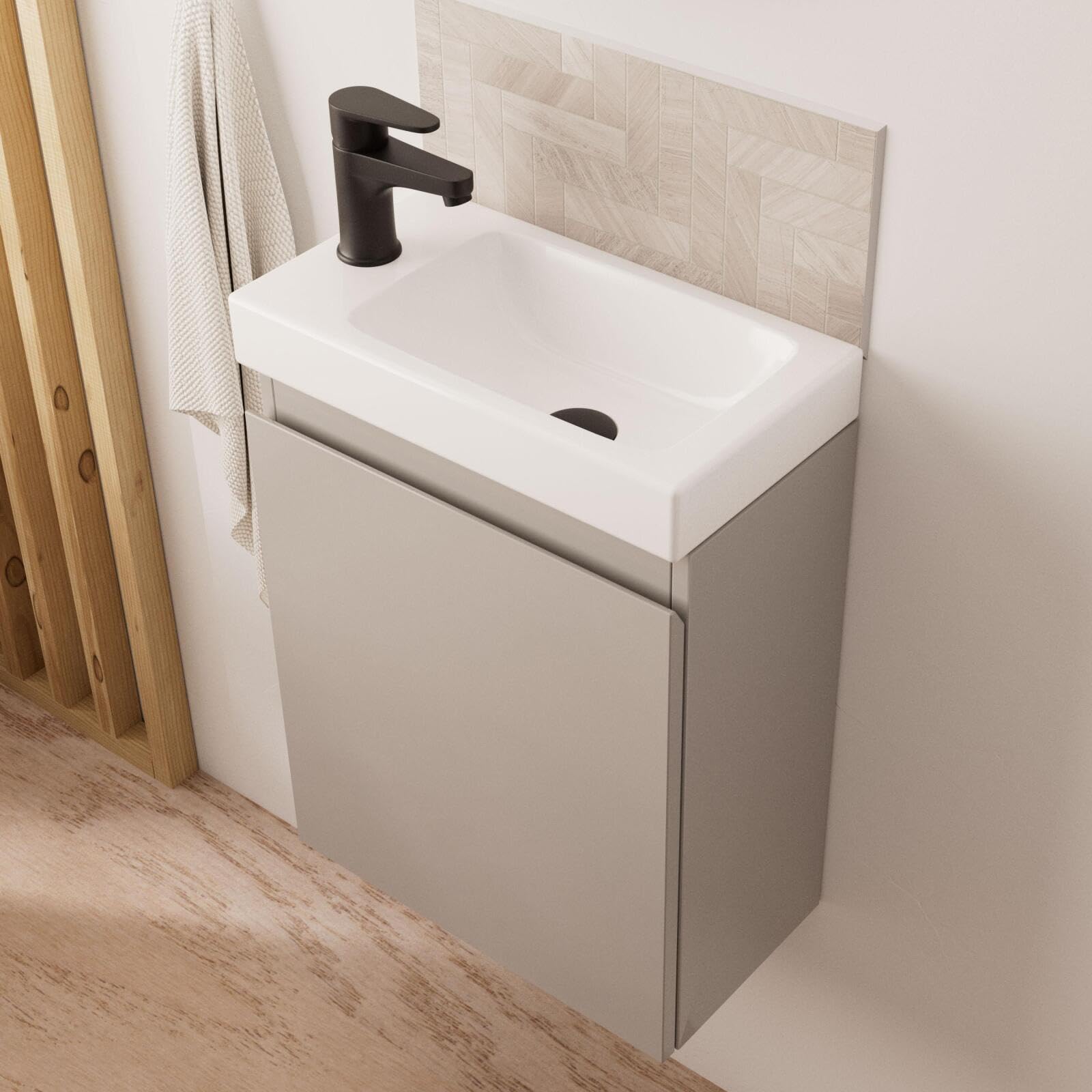 Lave-Manos Lisa + Espejo L40 cm con Estante Blanco
