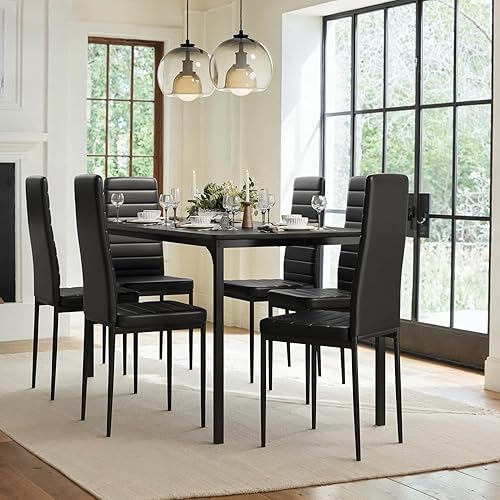 Miniatura 4 de Gizoon Juego de 6 sillas de mesa de comedor para 6, juego de 6 sillas de cocina de 7 piezas con 6 sillas tapizadas de piel sintética para comedor,