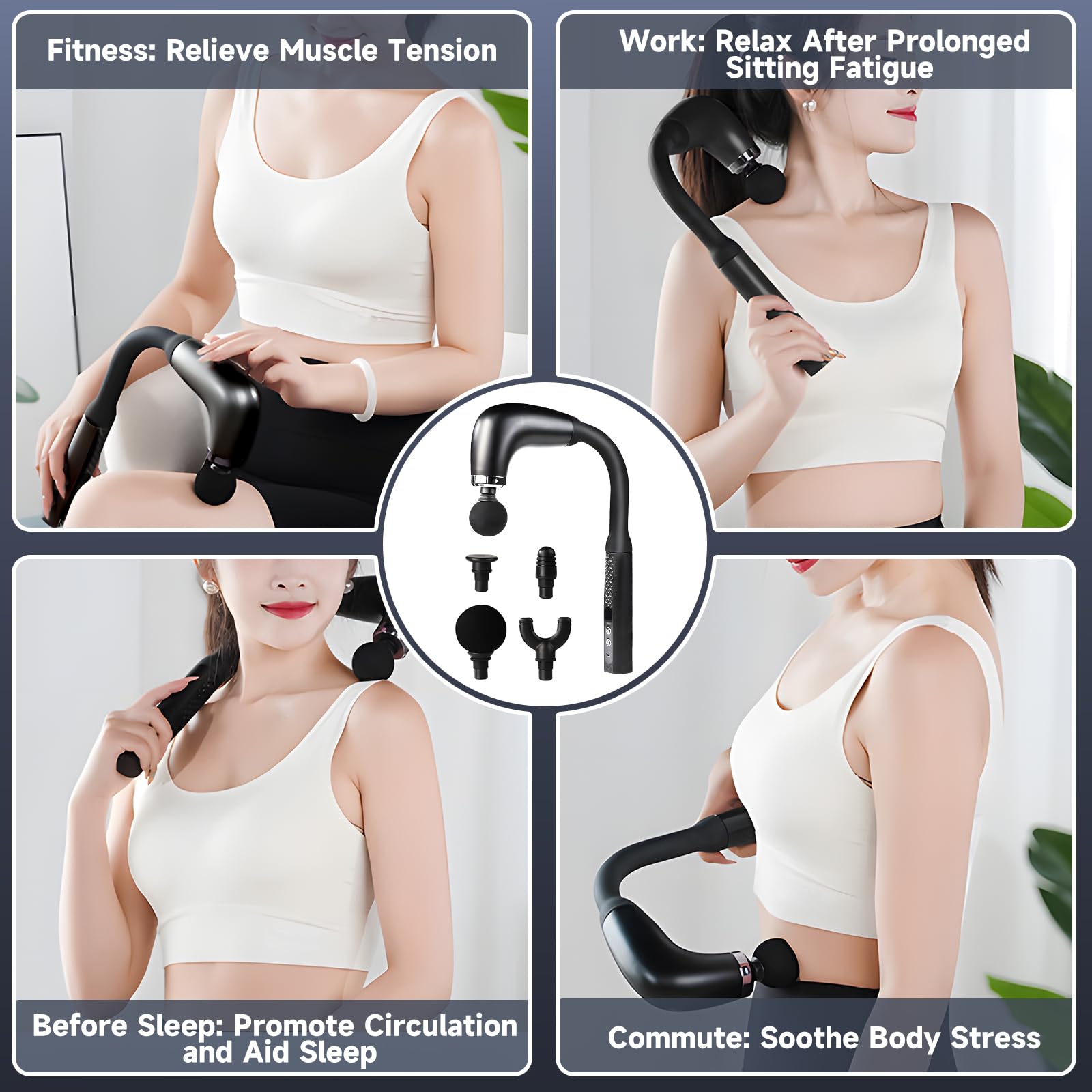 Masajeador de espalda para aliviar el dolor, pistola de masaje muscular con mango extendido, masajeador corporal de tejido profundo para cuello, hombros, piernas, alcanza todos los músculos con