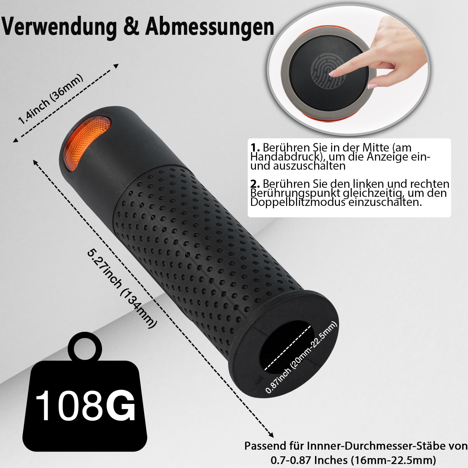 E Scooter Blinker mit Griff, Roller Blinklicht Roller Griff Licht Warnlicht Doppelblitzlicht Rücklicht mit Xiaomi M365/Pro2/1S Ninebot ES1 ES2 ES4 G30 Soft Handlebar Grips, Scooter Zubehör