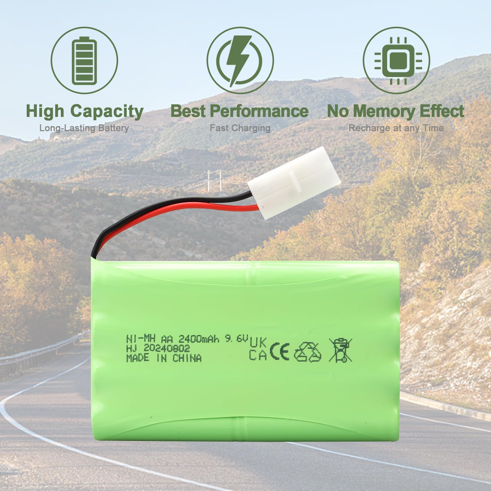 Batteria NiMH ricaricabile MXJFYY da 9,6 V e 2400 mAh, compatibile con auto giocattolo RC/RC, buggy, barche, elicotteri, aeroplani, pistole Airsoft