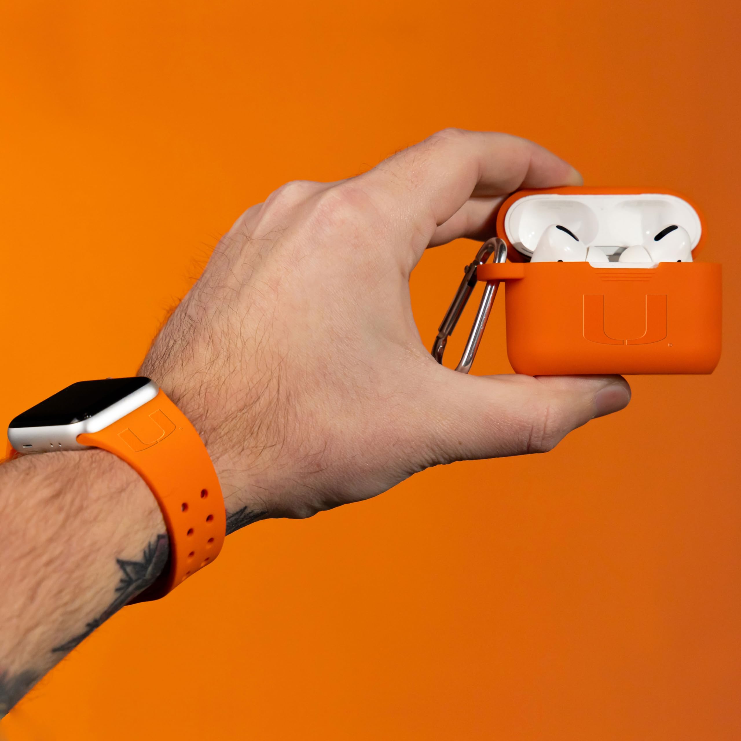 Affinity Bands Miami Hurricanes Engraved Silicone Combo Package Compatible with Apple Watch and AirPods Pro (38/40/41mm Orange)