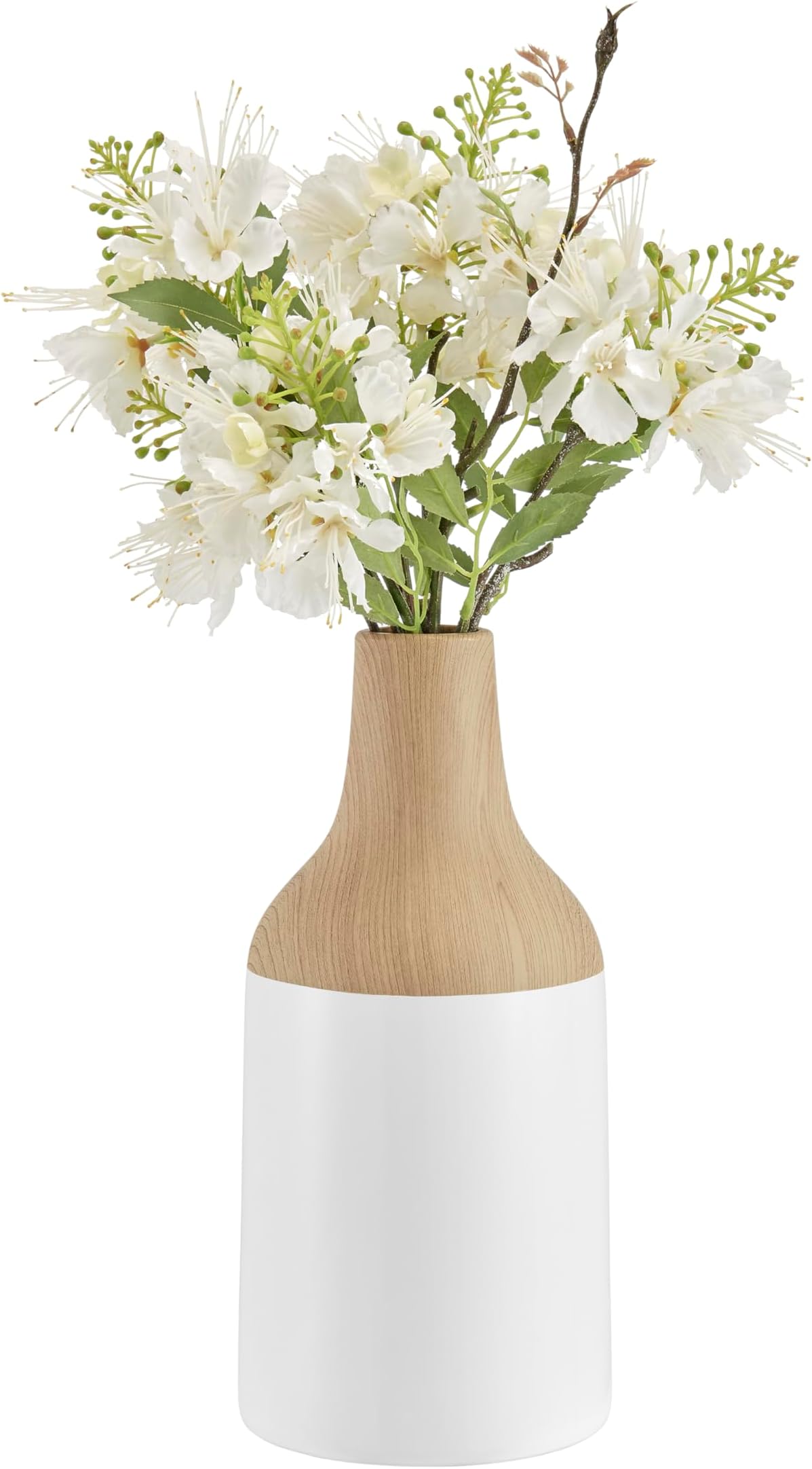 DANYA BNora Kanna Bottle Contemporary Two Tone Tabletop Vase - White and Beech