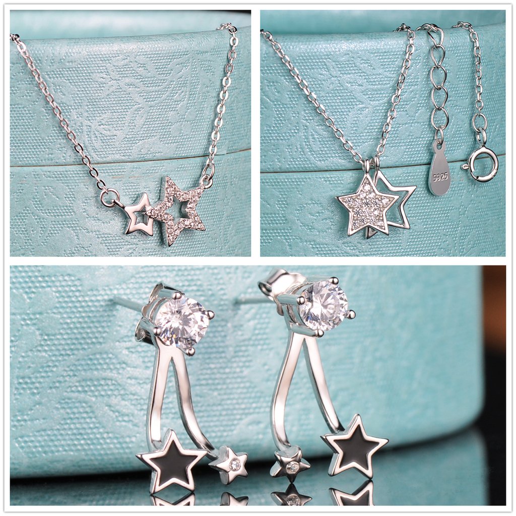 Yumilok Collana in argento sterling 925, con zirconi, con ciondolo a forma di stella, per donne e ragazze