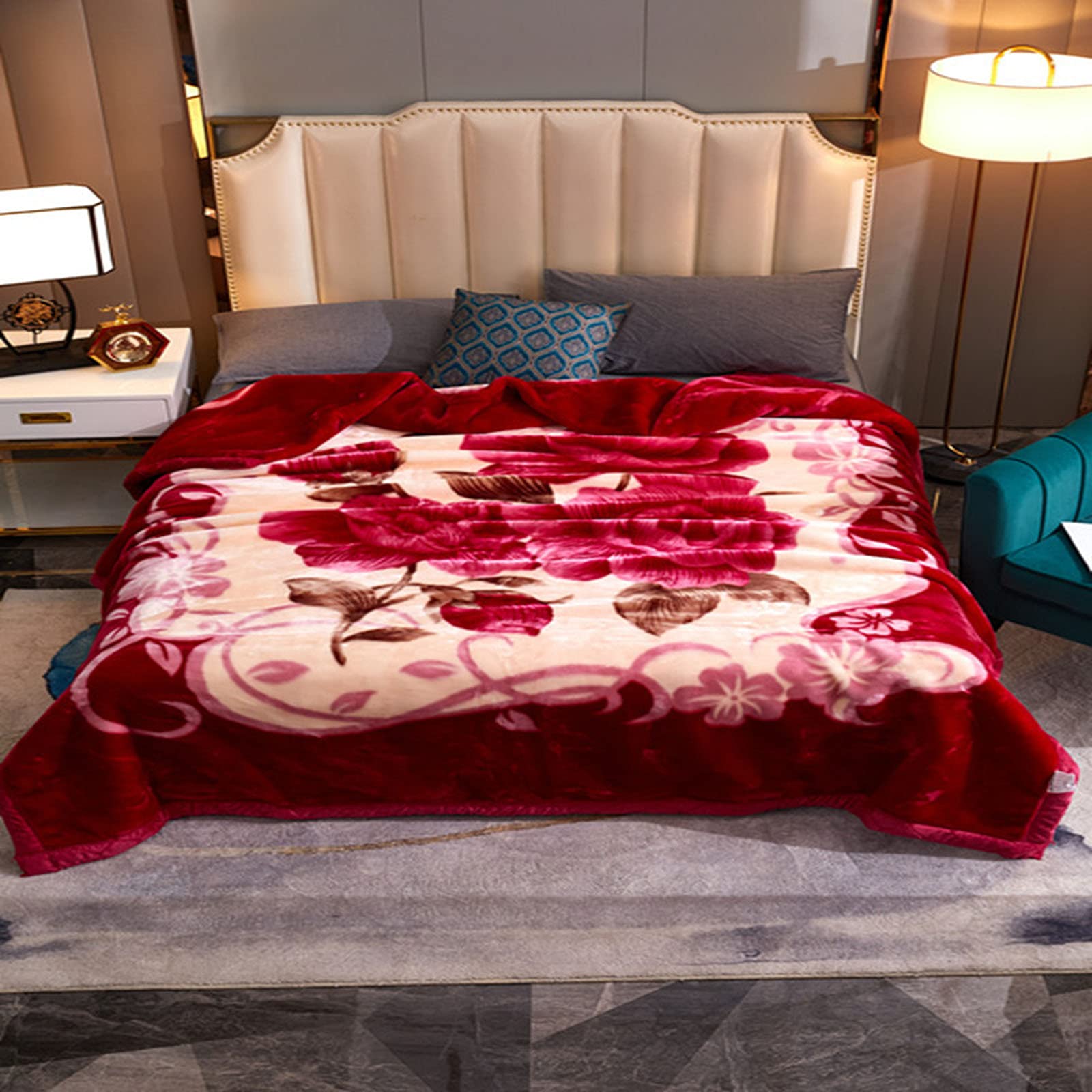 Raschel 100% Polyester Fiber Plush Fleece Blanket King Size Thickened Double Layer Warm Cosy Fluffy Blanket for Bedroom Living Room Winter Single Double Bed (Style 3,200 * 230cm(3500g))