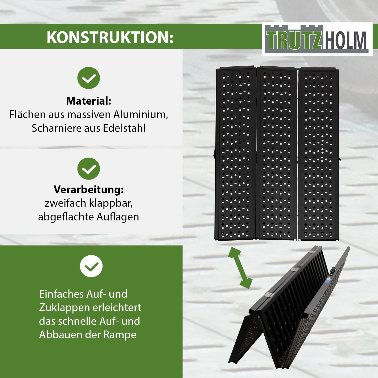DREIBREIT by TRUTZHOLM 2-Fach Auffahrrampe klappbar 215 cm Traglast 1020 kg Alu schwarz gelocht Verladerampe Rampe