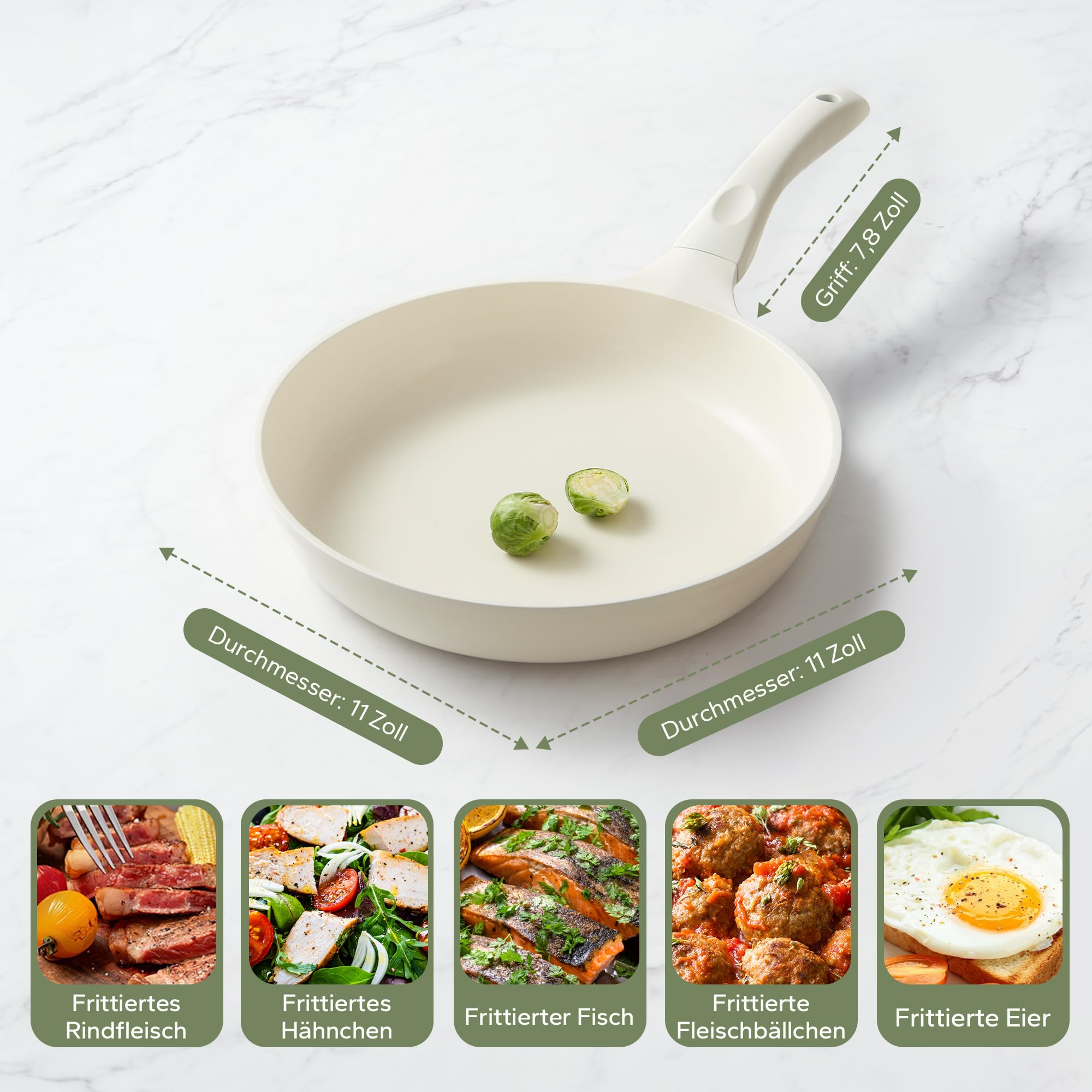 Redchef Padella In Ceramica 28cm Con Rivestimento Antiaderente, Padella Per Induzione, Padella Per Omelette, Pentole Senza PTFE & PFAS & PFOA, Resistente Ai Graffi Lavabile In Lavastoviglie, Beige