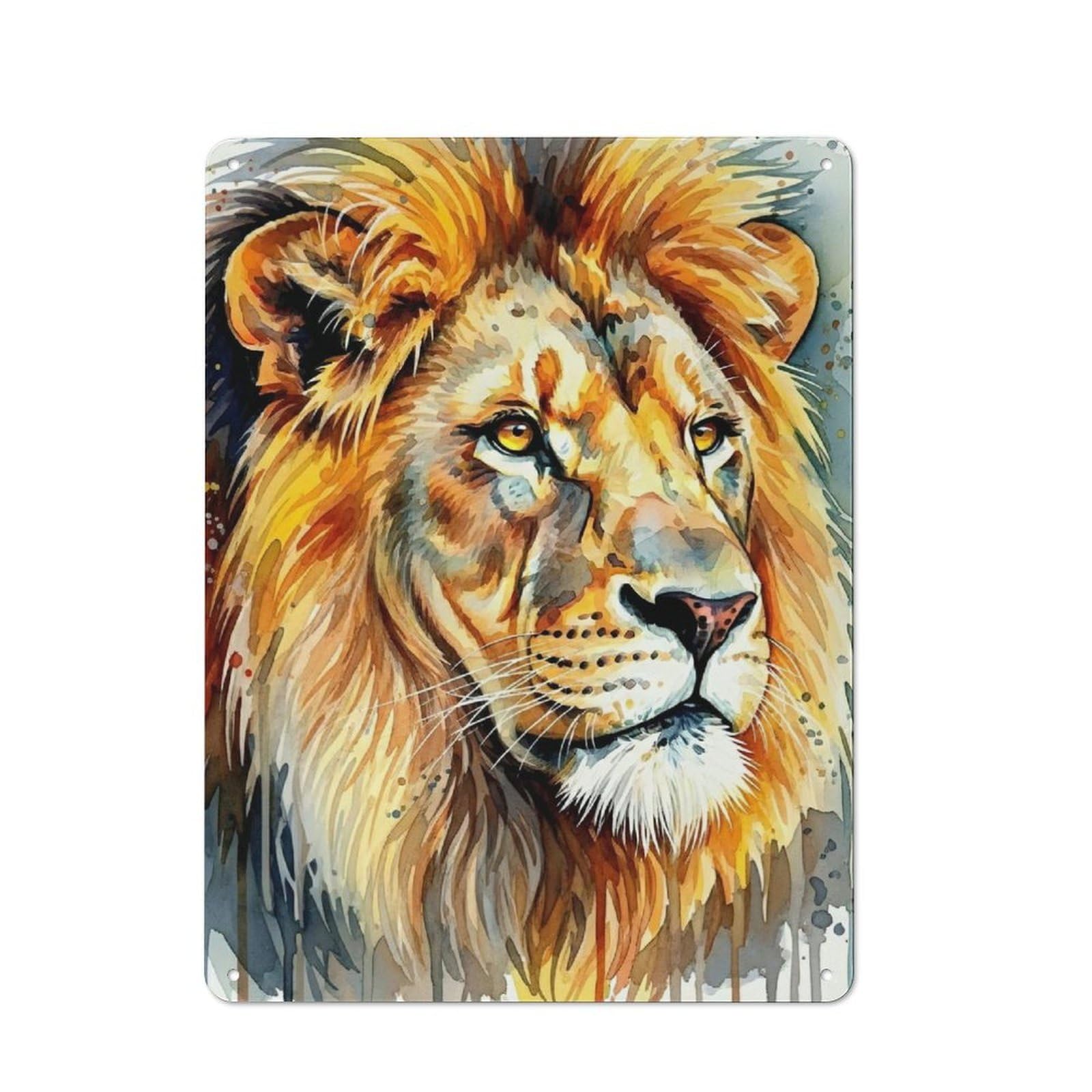Junmoney Style-13 Vintage Tin Sign 40X30cm With Watercolor Lion Portrait For Garage Or Workshop, For Metal Sign Collectors, For Cafés, Pubs And Restaurants
