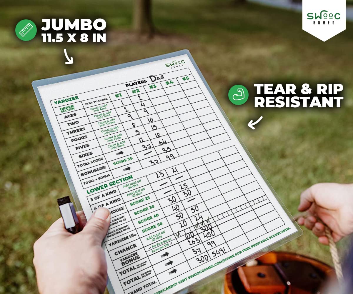 SWOOC Games 5 Big Dry Erase Yardzee & Farkle Score Cards