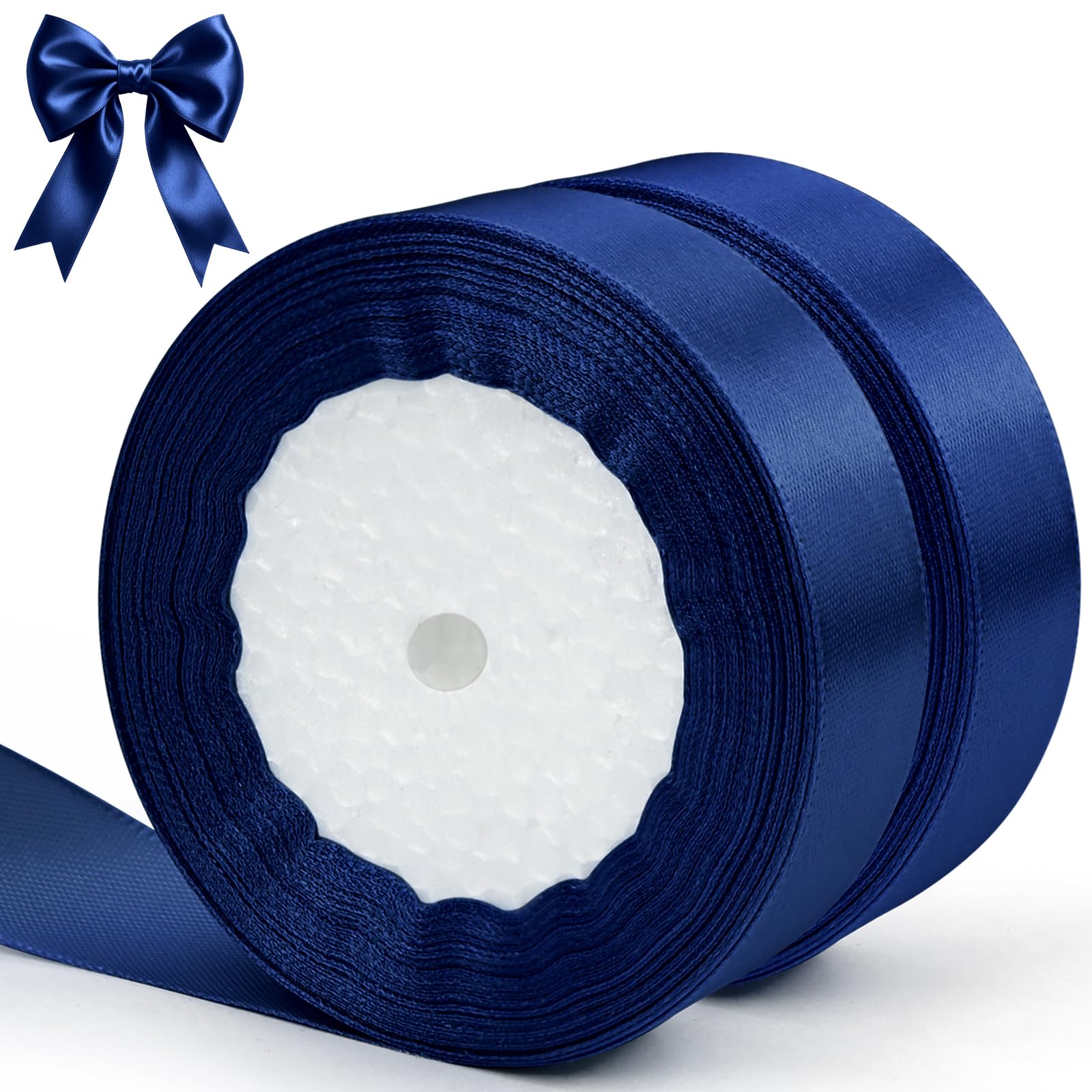 qingmeng 44m Satin Navy Blue Satin Ribbon, 20mm Wide Dark Blue Ribbon Fabric Thin for Cake Hair Crafting Gift Wrapping Balloons Bows Wedding Decorations Florist Flower Bouquets Car Decoration