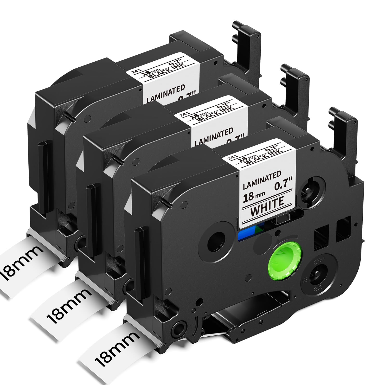 Compatible with Brother Label Printer Tape 18mm Tze-241 AZe-241 TZe241 for Brother P-Touch Label Tape 18mm 0.7 Laminated for P-Touch D400 D450 D460 E300VP H500, Black on White, 3-Pack