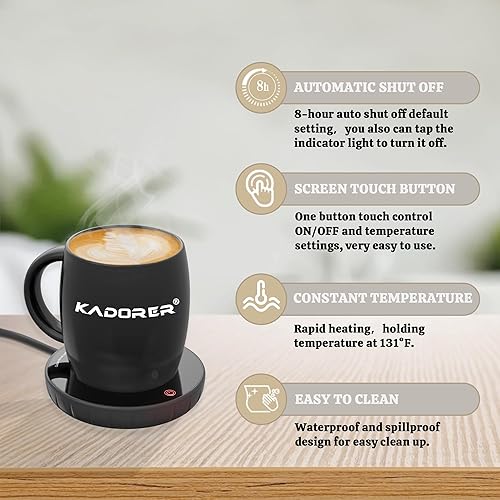Miniatura 2 de Calentador de taza de café con apagado automático para uso en escritorio de oficina en casa, control táctil, seguridad tecnológica y ajustes de