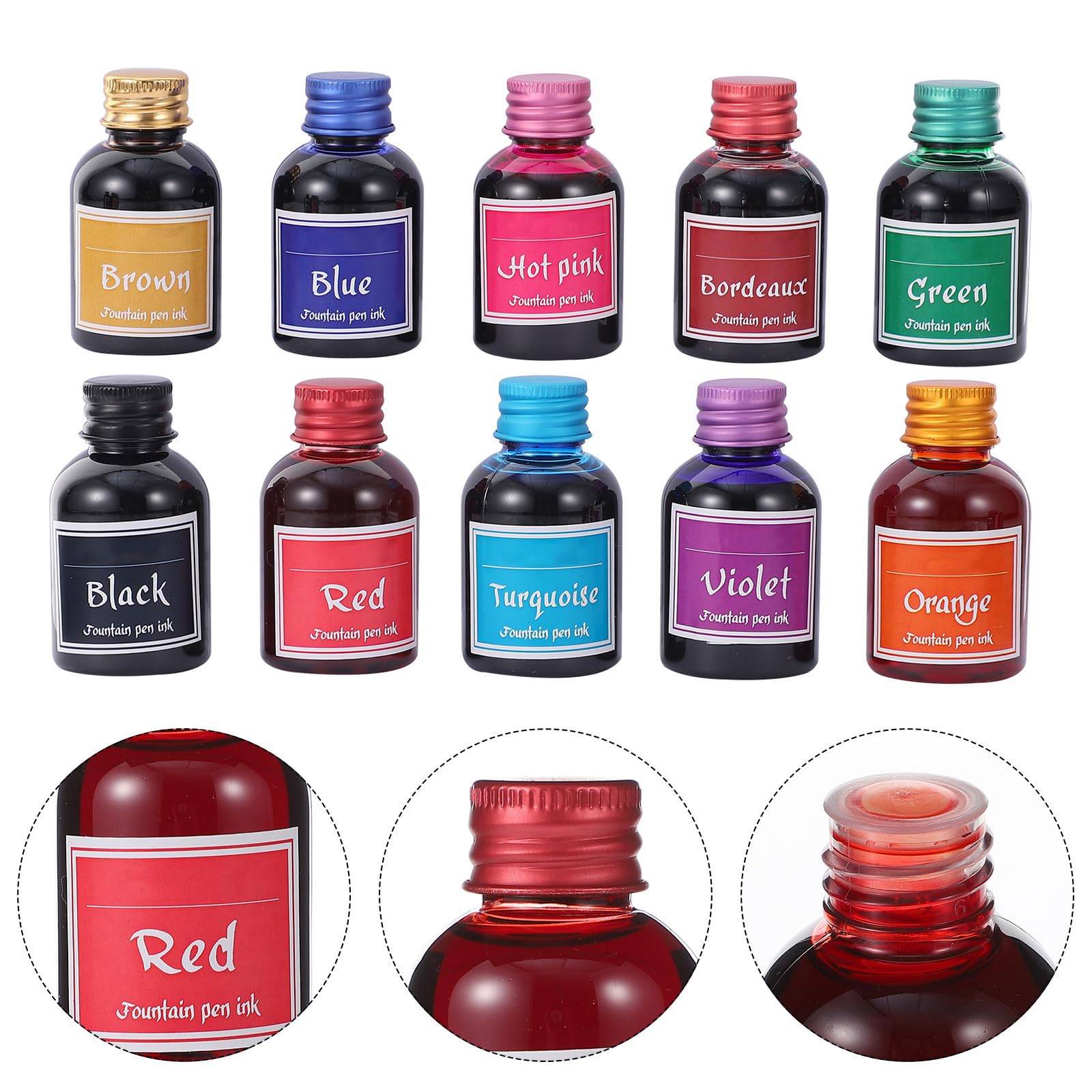 Tofficu Encre pour Stylos-plumage 10 Flacons en Verre 10 Couleurs Vives Séchage Rapide Haute Fluidité pour Calligraphie et Dessin