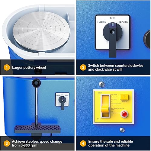 Miniatura 3 de ANBULL Máquina de rueda de cerámica, cerámica eléctrica de 9.8 in, máquina formadora de trabajo con palanca ajustable y pedal de palanca de pies