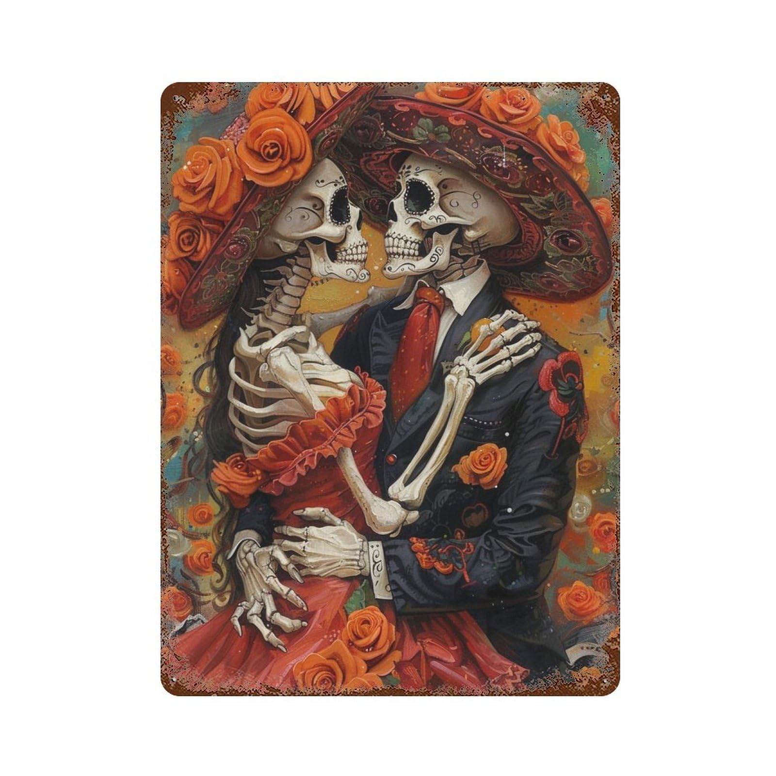 Vintage Metal Tin Sign Day of The Dead Romance 15.7"x11.8", Classic Wall Plaque for Pub, Kitchen And Man Cave Decor