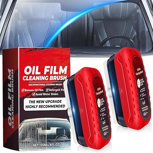 2-Pack Automotive Oil Film Cleaning Brush – Car Clear Vision Glass Cleaner for Car Windows– Car Windshield Cleaner for Cleaning Brush and Improving Windshield Clarity & Visibility, Red