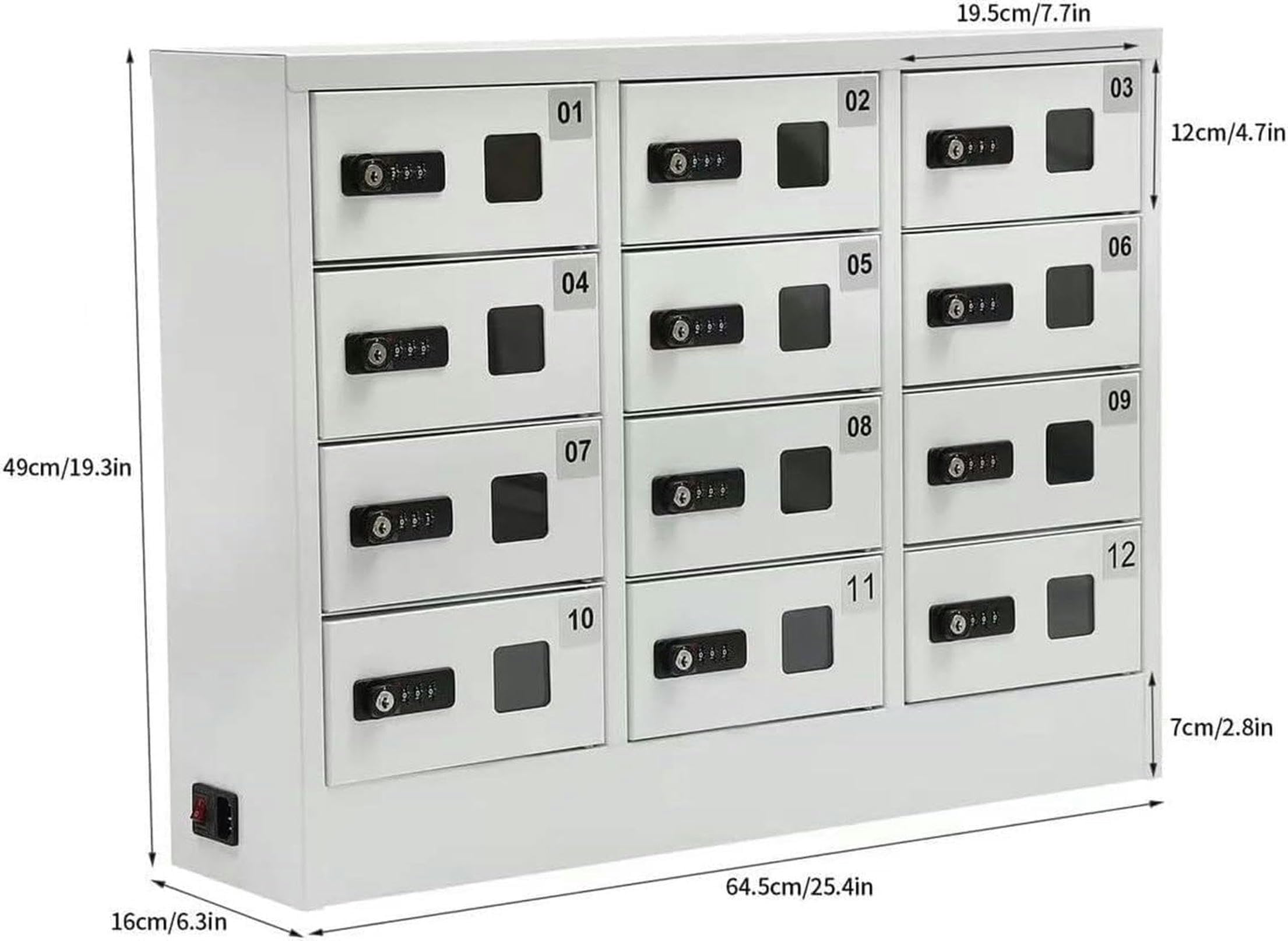 Stazione di ricarica per telefono cellulare a 12 slot, armadietto di ricarica bloccabile con serratura a combinazione, armadietto di stoccaggio per telefono cellulare, con 3 porte di ricarica
