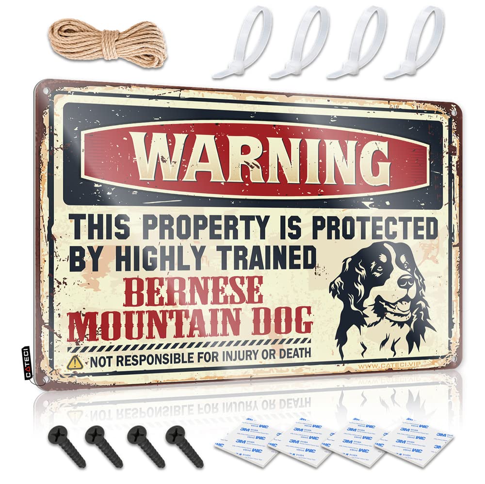 Ztbbdnqha One Color Metal Signs For Outside Home Decor Warning This Property Is Protected By A Highly Trained Bernese Mountain Dog Sign Coffee Tin Sign Bar Signs For Home Bar Funny(20X30cm)