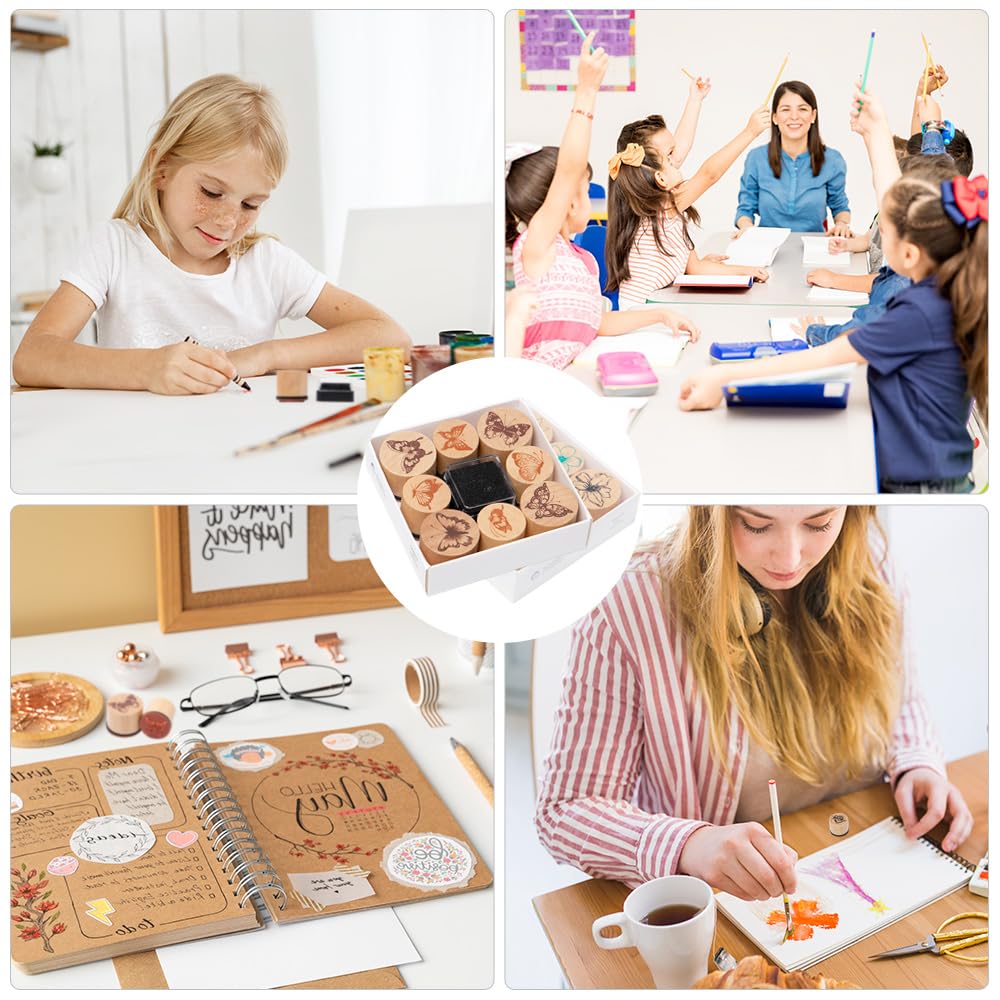 Timbri in Legno Farfalla Fiori Vintage Set in Gomma per DIY Scrapbooking Artigianato