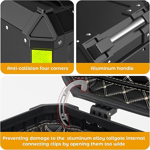 Miniatura 3 de WANDA Maleta superior de motocicleta de 65 L, de aluminio, impermeable, caja superior de motocicleta, con cerradura de seguridad para casco de