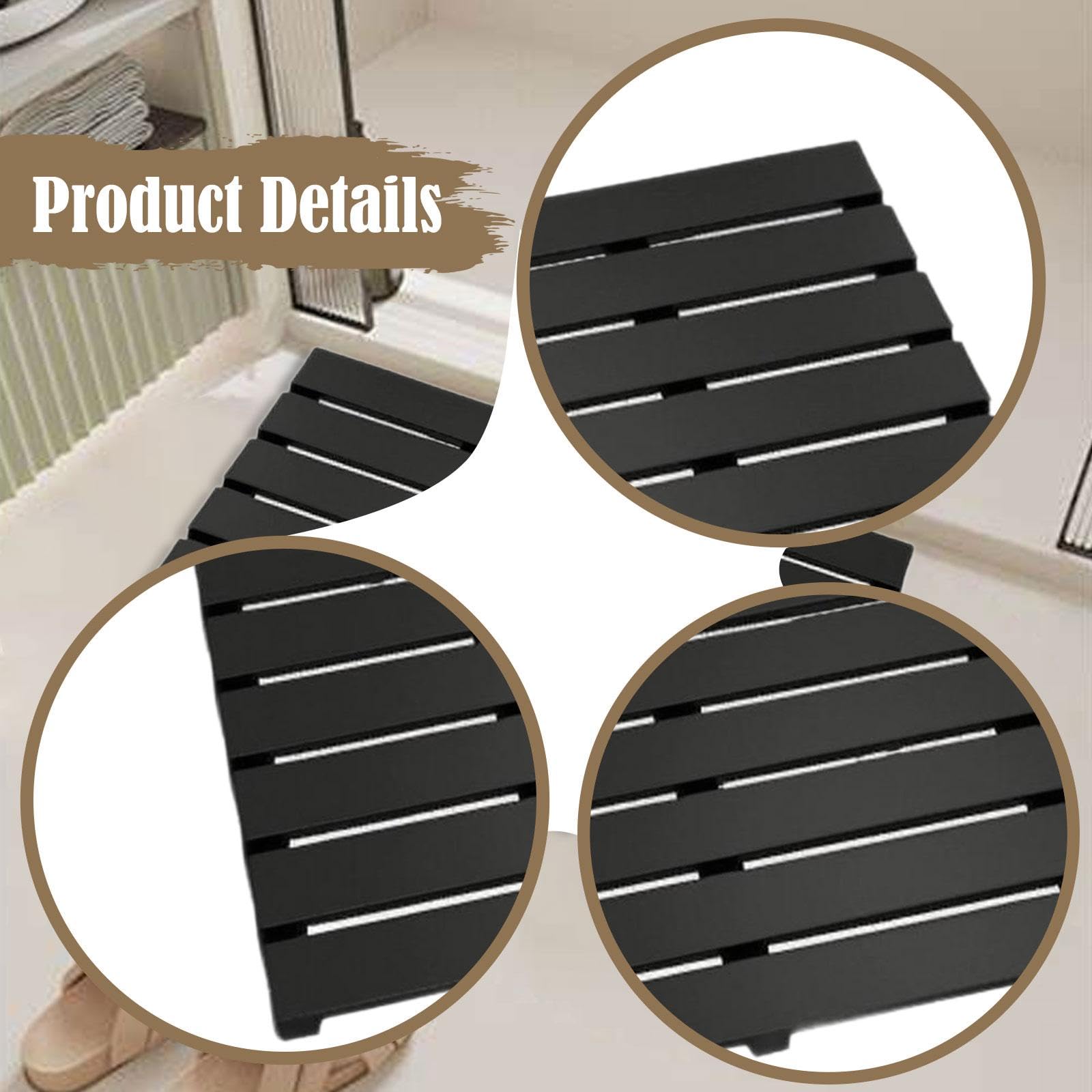 Milageto Alfombra de baño de bambú, Impermeable, de Secado rápido, para el Lavabo, lavandería o el recibidor, Negro