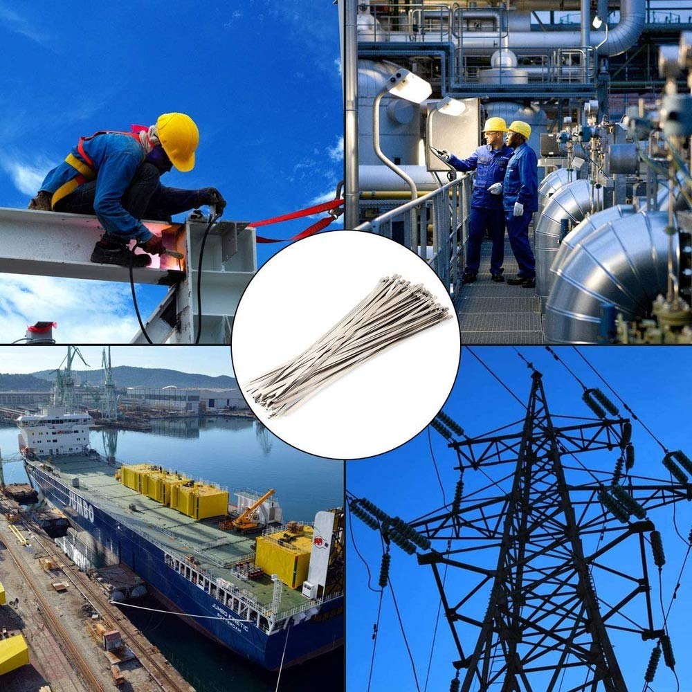 Metalowe opaski, Ca 304#Stal nierdzewna Długość 400/500mm Samoblokująca opaska zaciskowa do kabli Wielofunkcyjna metalowa wydechu Blokada 100 szt. Opaski(500mm)
