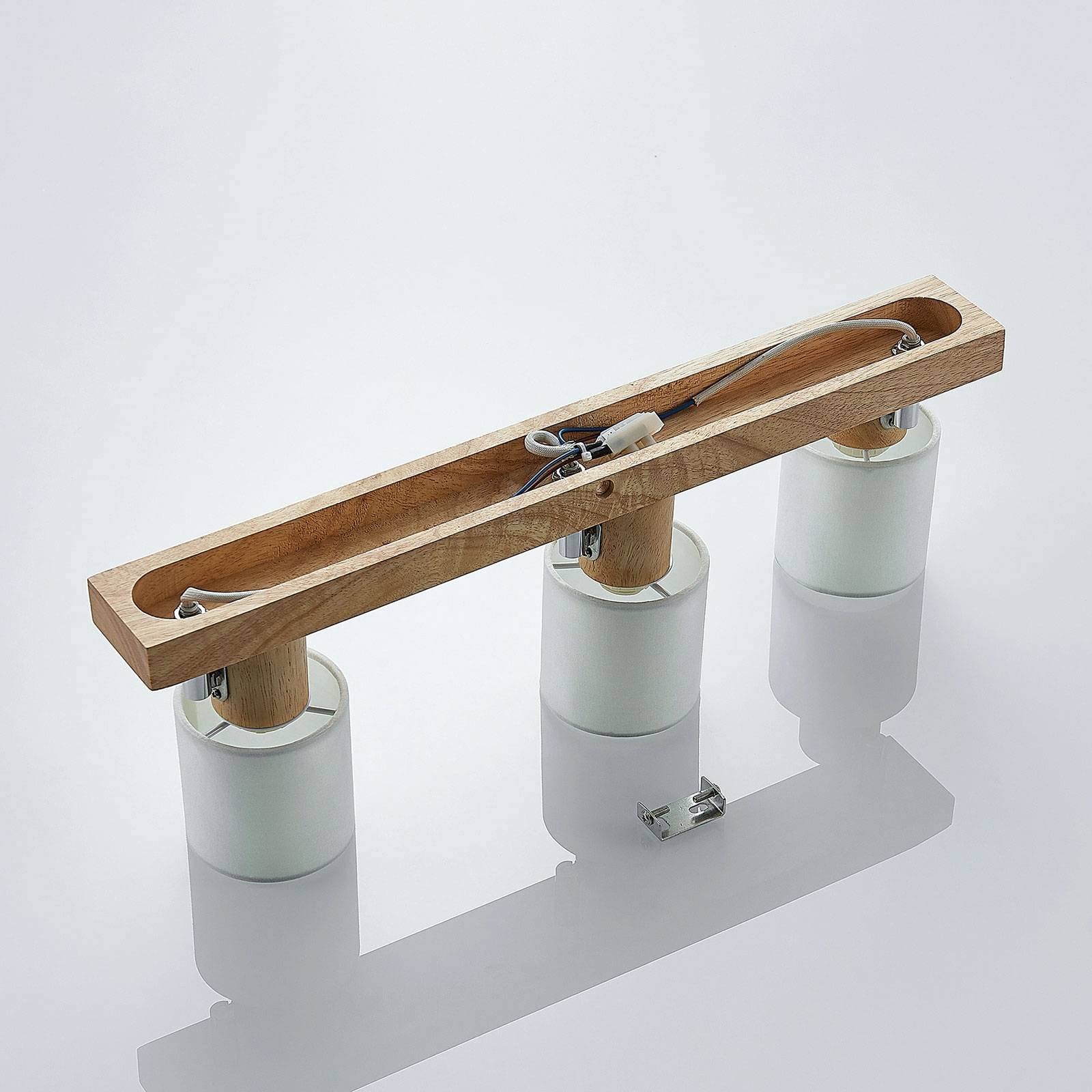 Lindby Faretti LED da Soffitto Orientabili, Lampadario a 3 Lampada Plafoniera per Cucina Soggiorno Camera Letto Luci E14 Legno e Tessuto Bianco Moderno Scandinavo