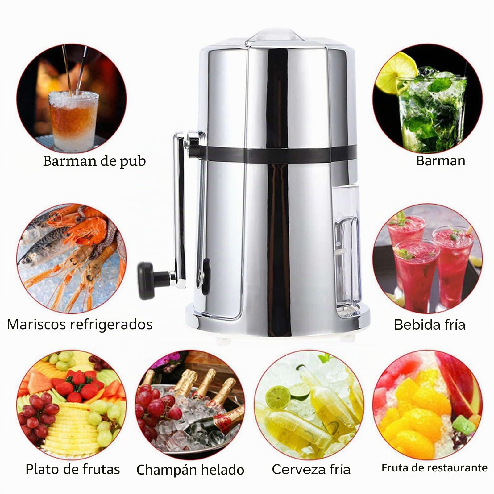 Trituradora de hielo portátil Manual y máquina de hielo raspado, trituradora de hielo raspado portátil comercial para el hogar con hoja de acero inoxidablem, Adecuado para batidos, helados