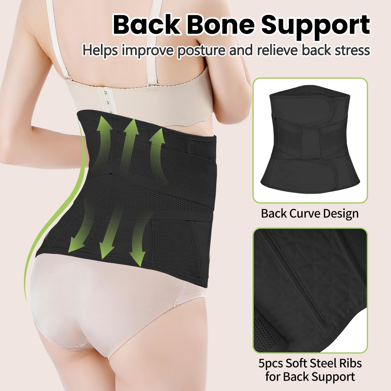 Pas poporodowy C-Section Recovery Belt Back Support Belly Wrap Belly Band Shapewear - czarny - L