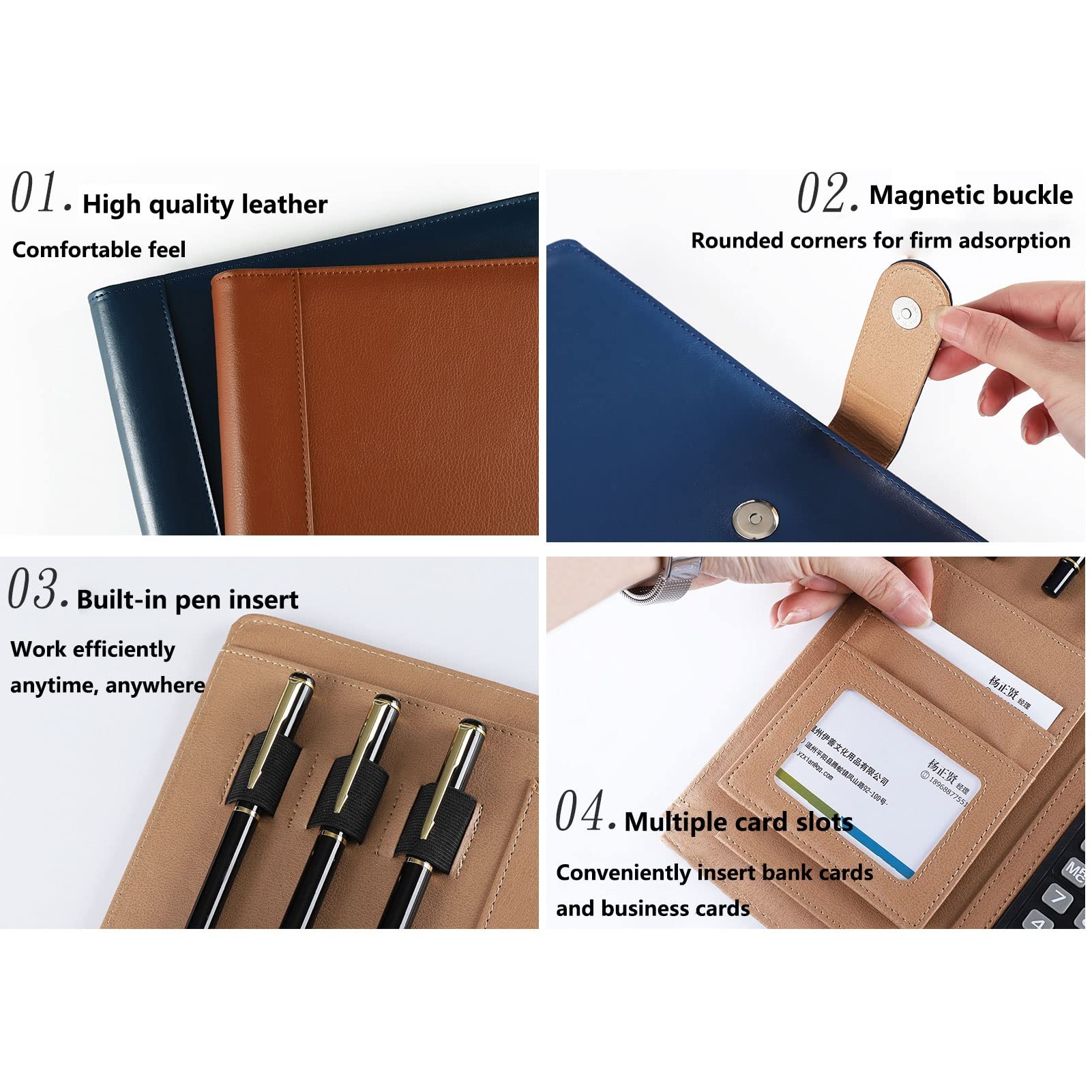 Zdejmujący się Ring Binder i Notepad, Organizer do segregatora A4, skórzany notes z kalkulatorem i 15 kieszonkami informacyjnymi, 13,2 x 10 cali, opakowanie 1 szt