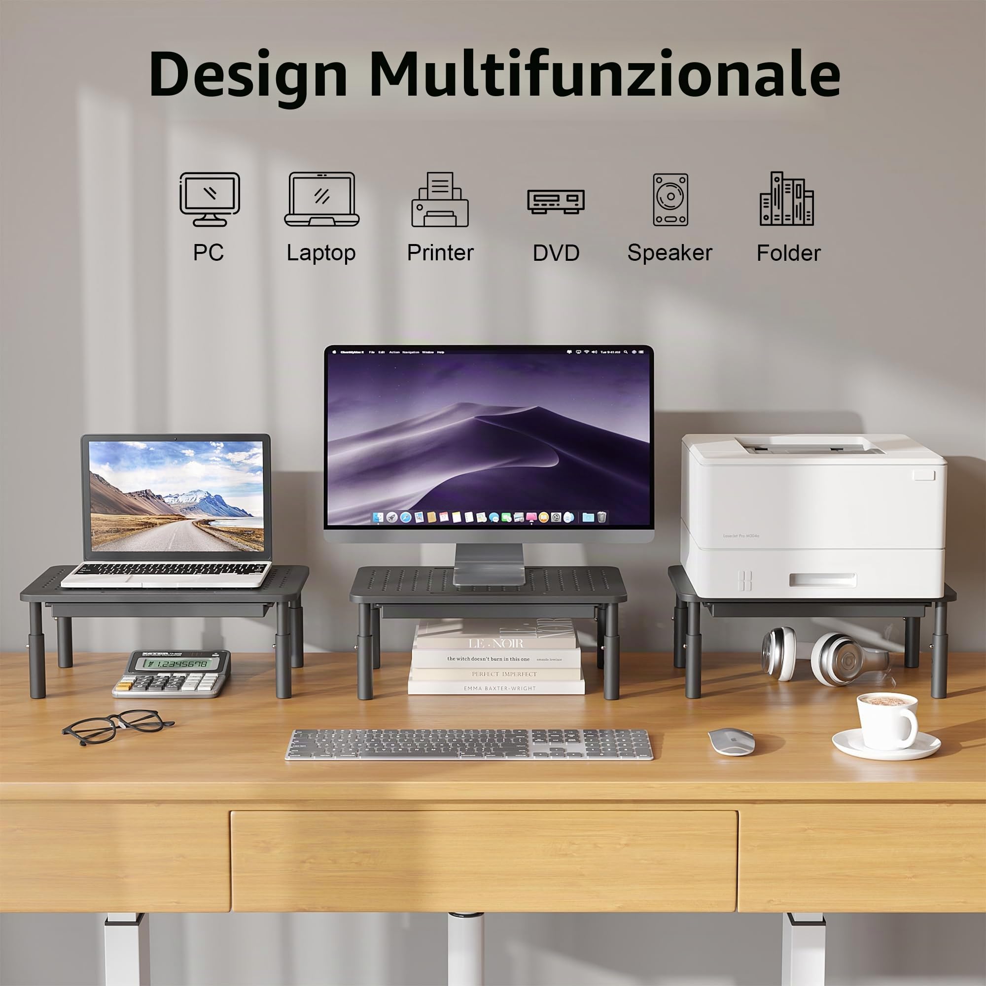 BONTEC Supporto per Monitor con Cassetto con Piattaforma a Rete per Laptop, Computer, iMac, PC, Fino a 20KG